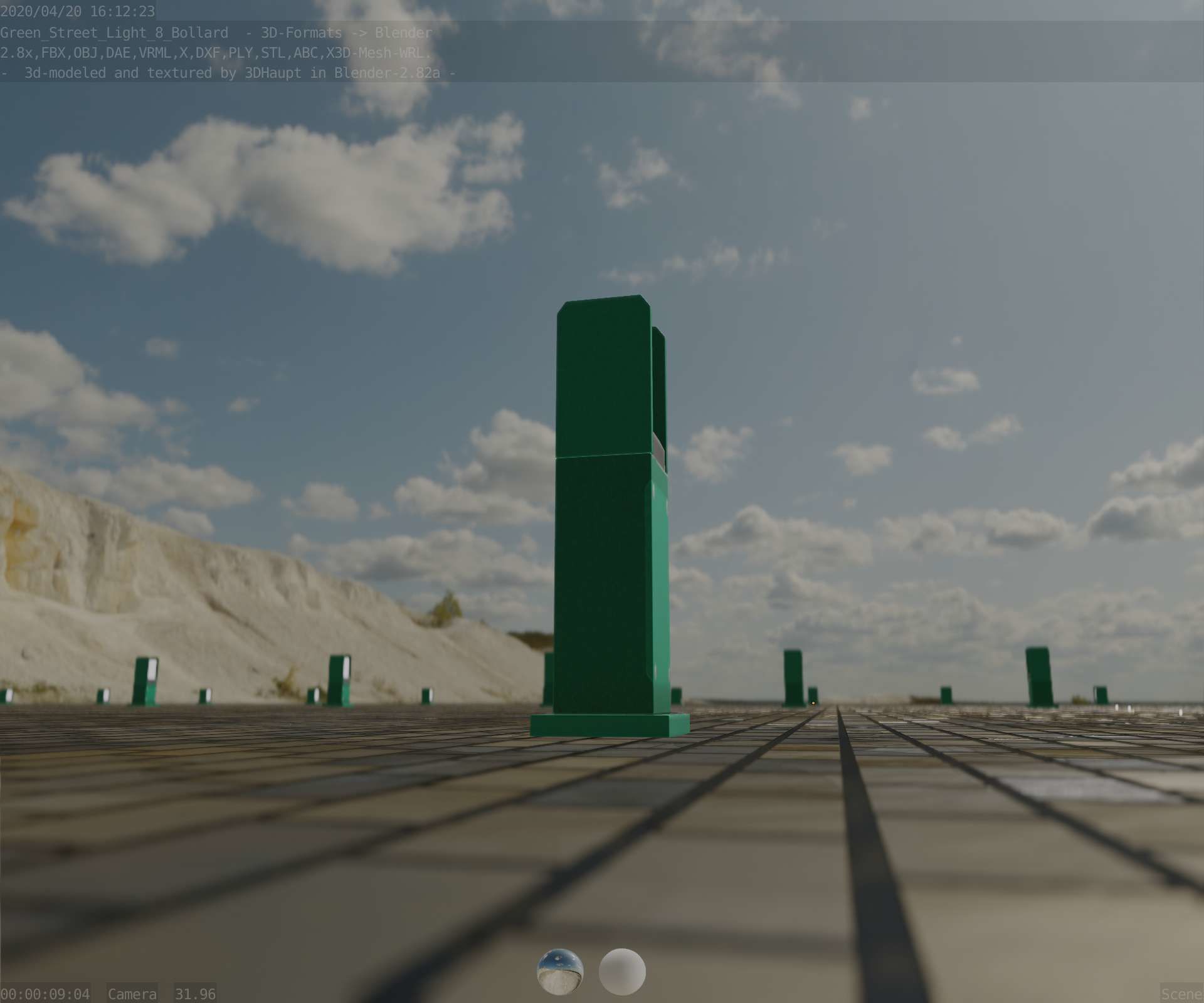 Street Light 8 Bollard 500mm Moss Green Version 1 Low-poly 3D model_21