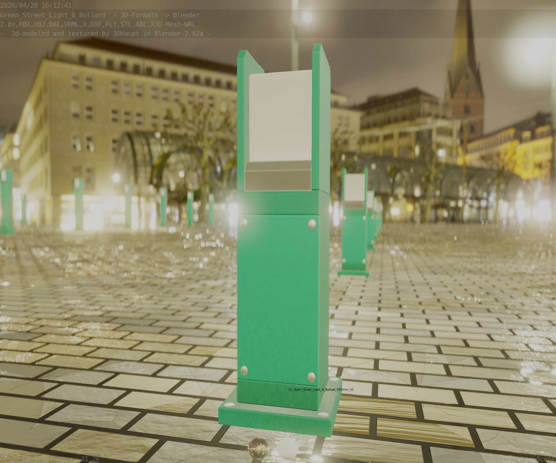 Street Light 8 Bollard 500mm Moss Green Version 1 Low-poly 3D model_34