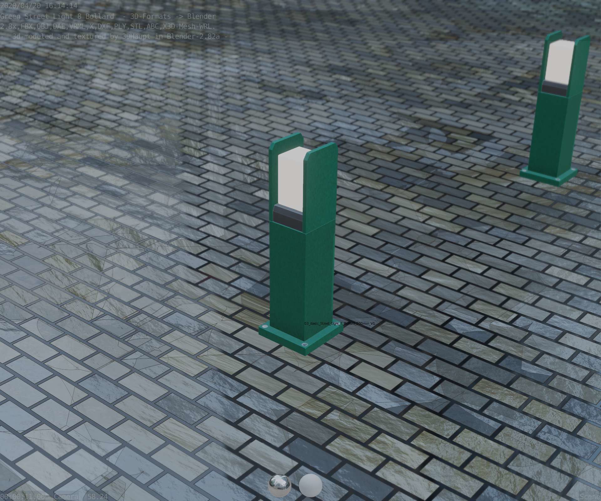 Street Light 8 Bollard 500mm Moss Green Version 1 Low-poly 3D model_70