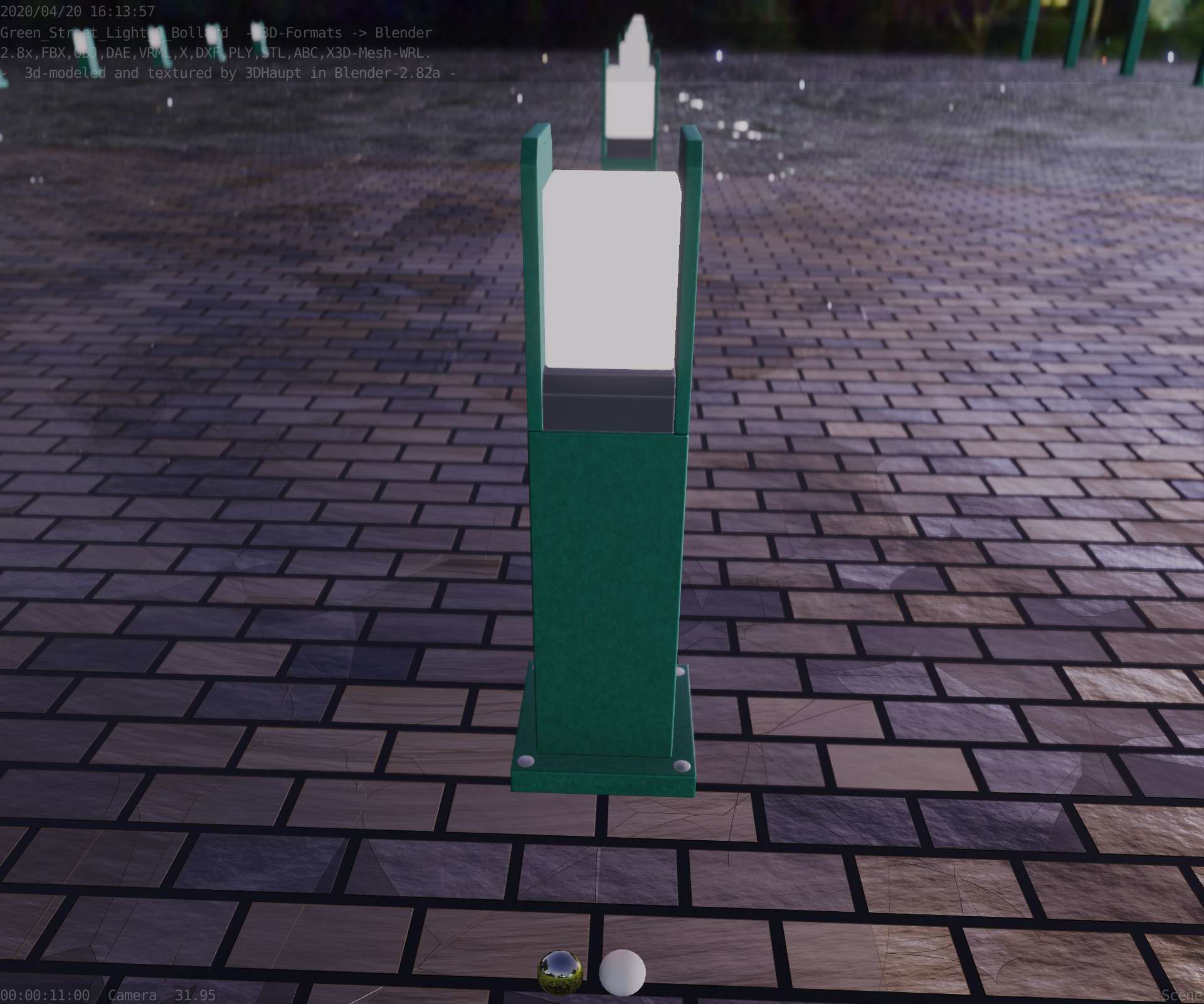 Street Light 8 Bollard 500mm Moss Green Version 1 Low-poly 3D model_64