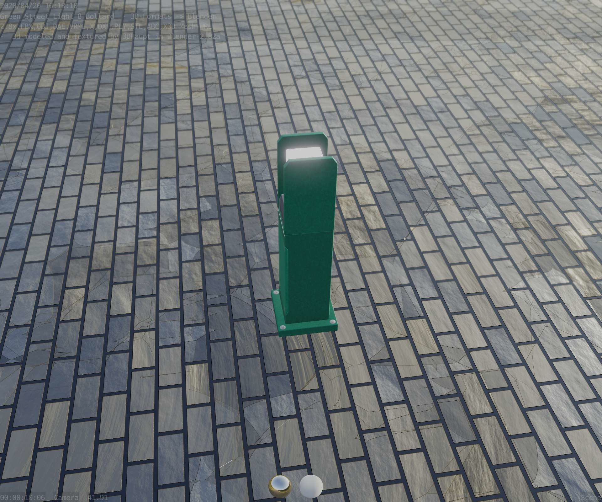 Street Light 8 Bollard 500mm Moss Green Version 1 Low-poly 3D model_46
