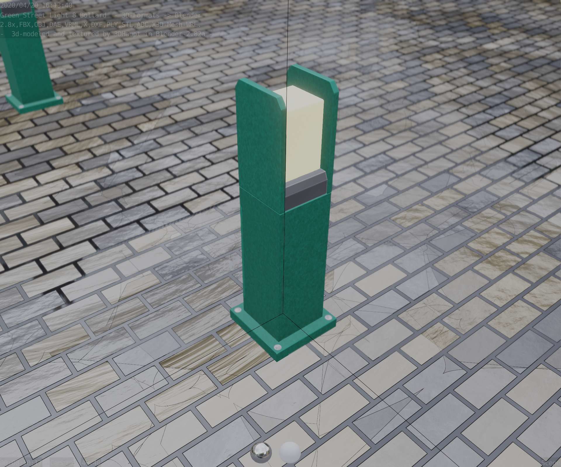 Street Light 8 Bollard 500mm Moss Green Version 1 Low-poly 3D model_57