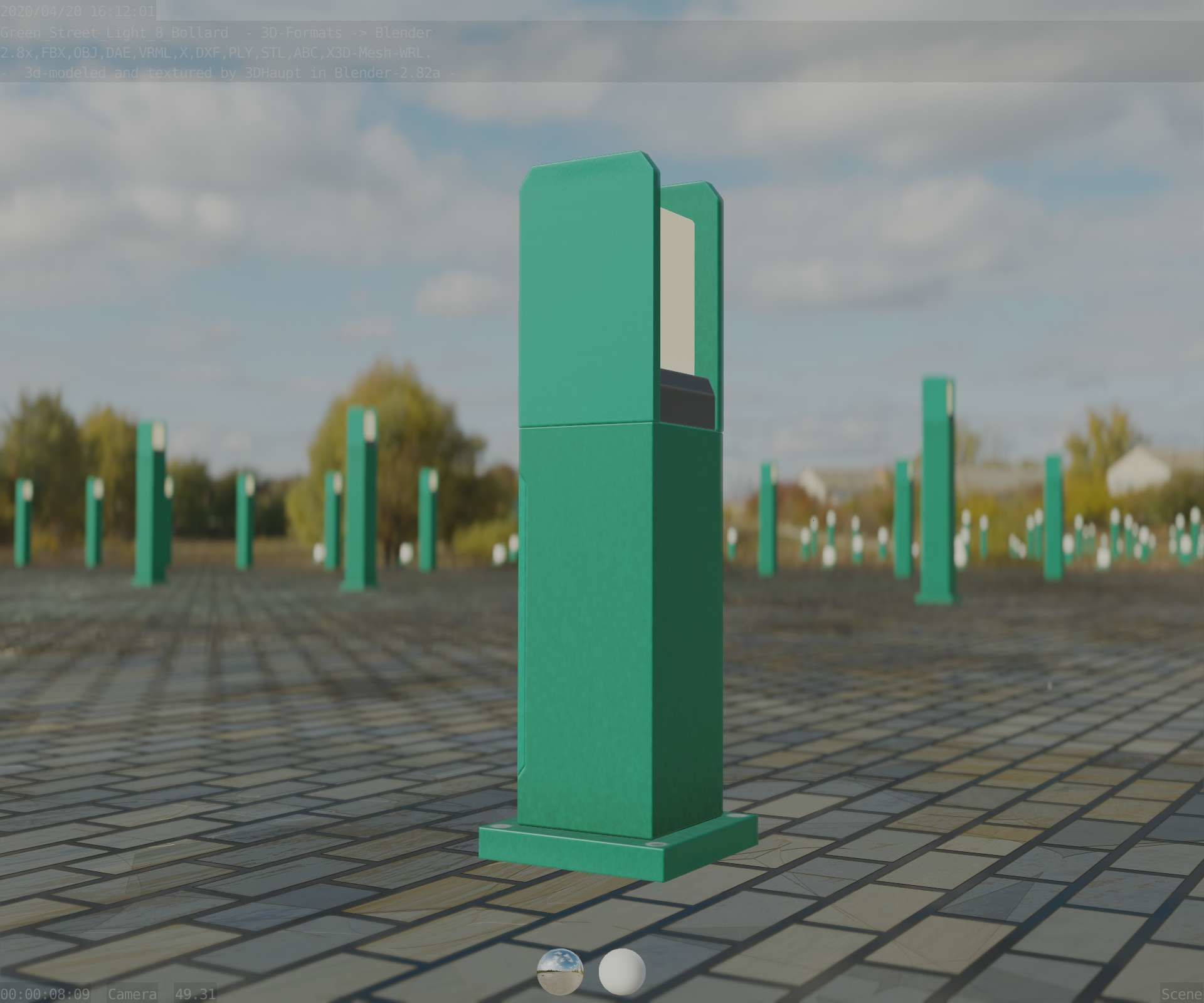 Street Light 8 Bollard 500mm Moss Green Version 1 Low-poly 3D model_3