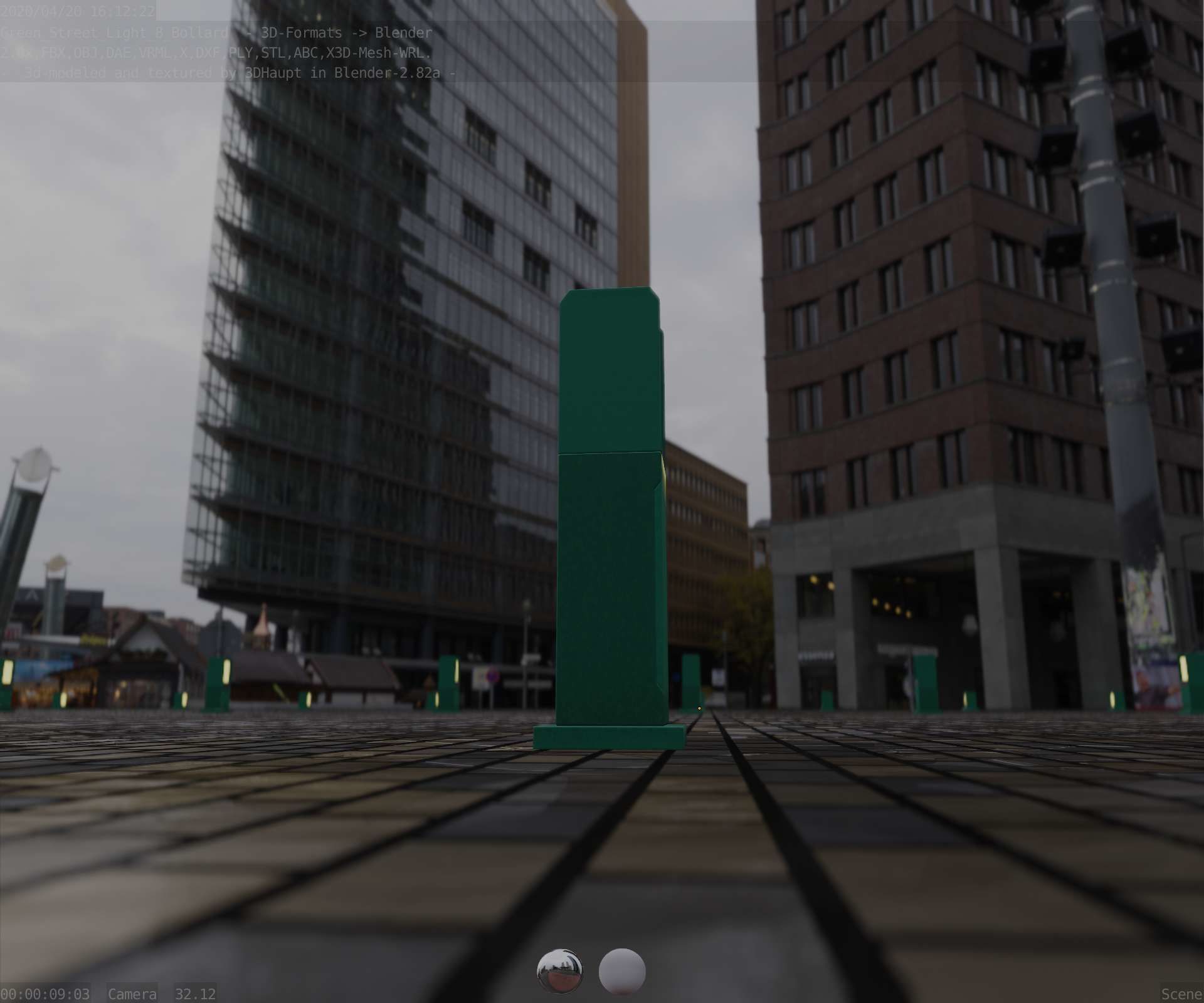 Street Light 8 Bollard 500mm Moss Green Version 1 Low-poly 3D model_20
