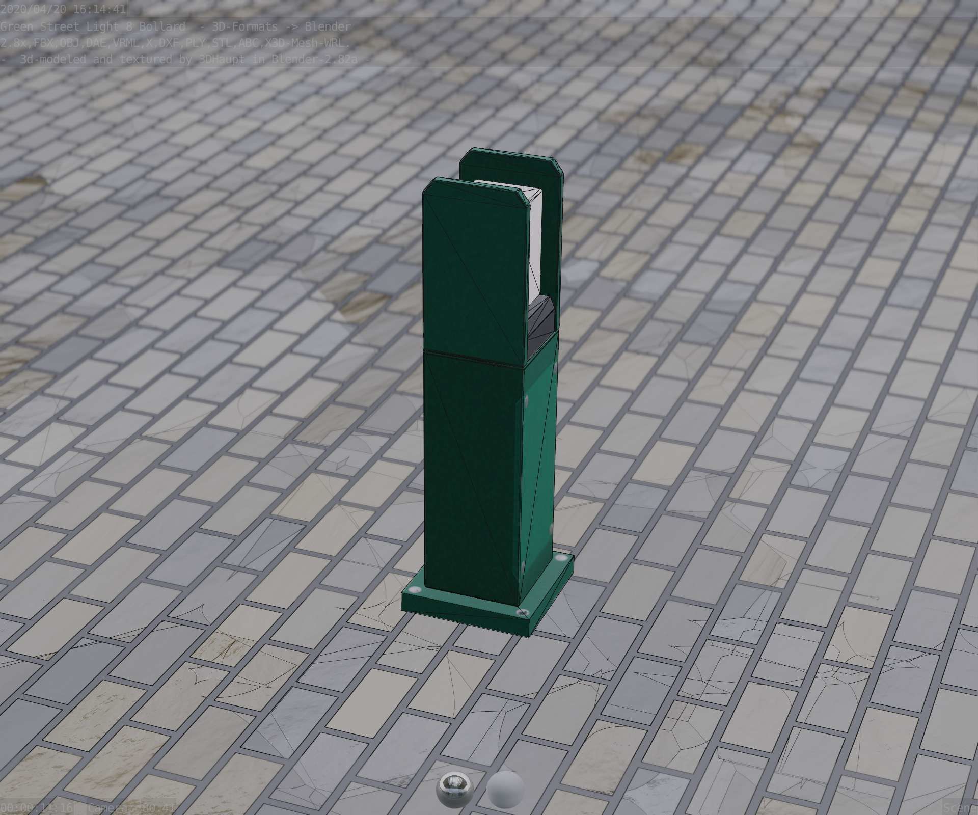 Street Light 8 Bollard 500mm Moss Green Version 1 Low-poly 3D model_80
