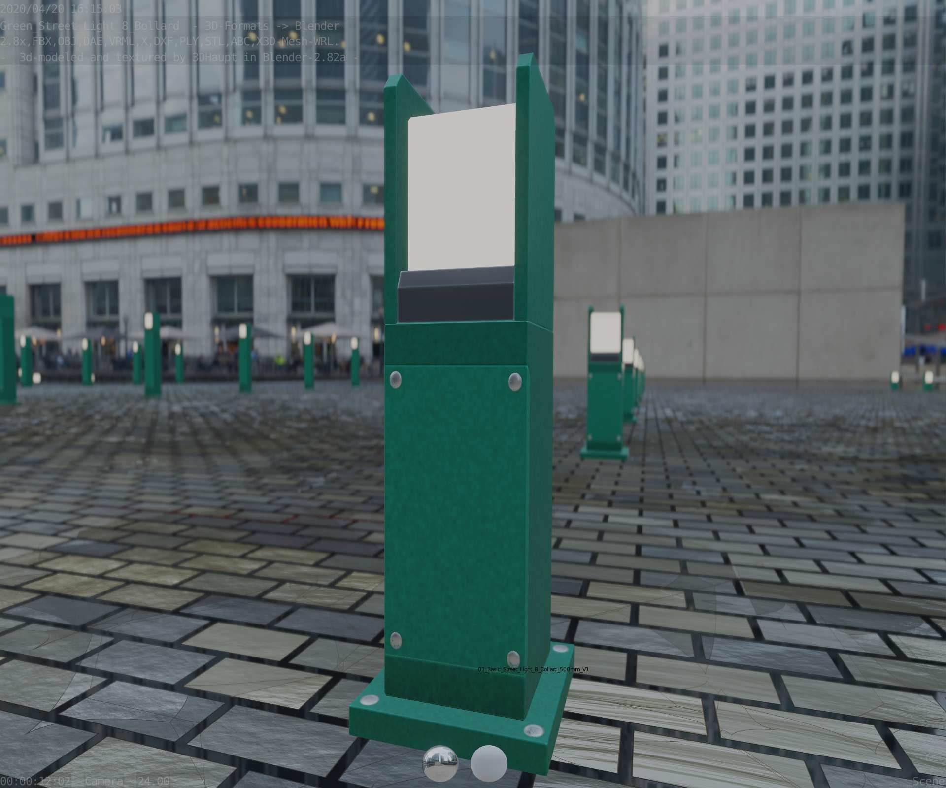 Street Light 8 Bollard 500mm Moss Green Version 1 Low-poly 3D model_90