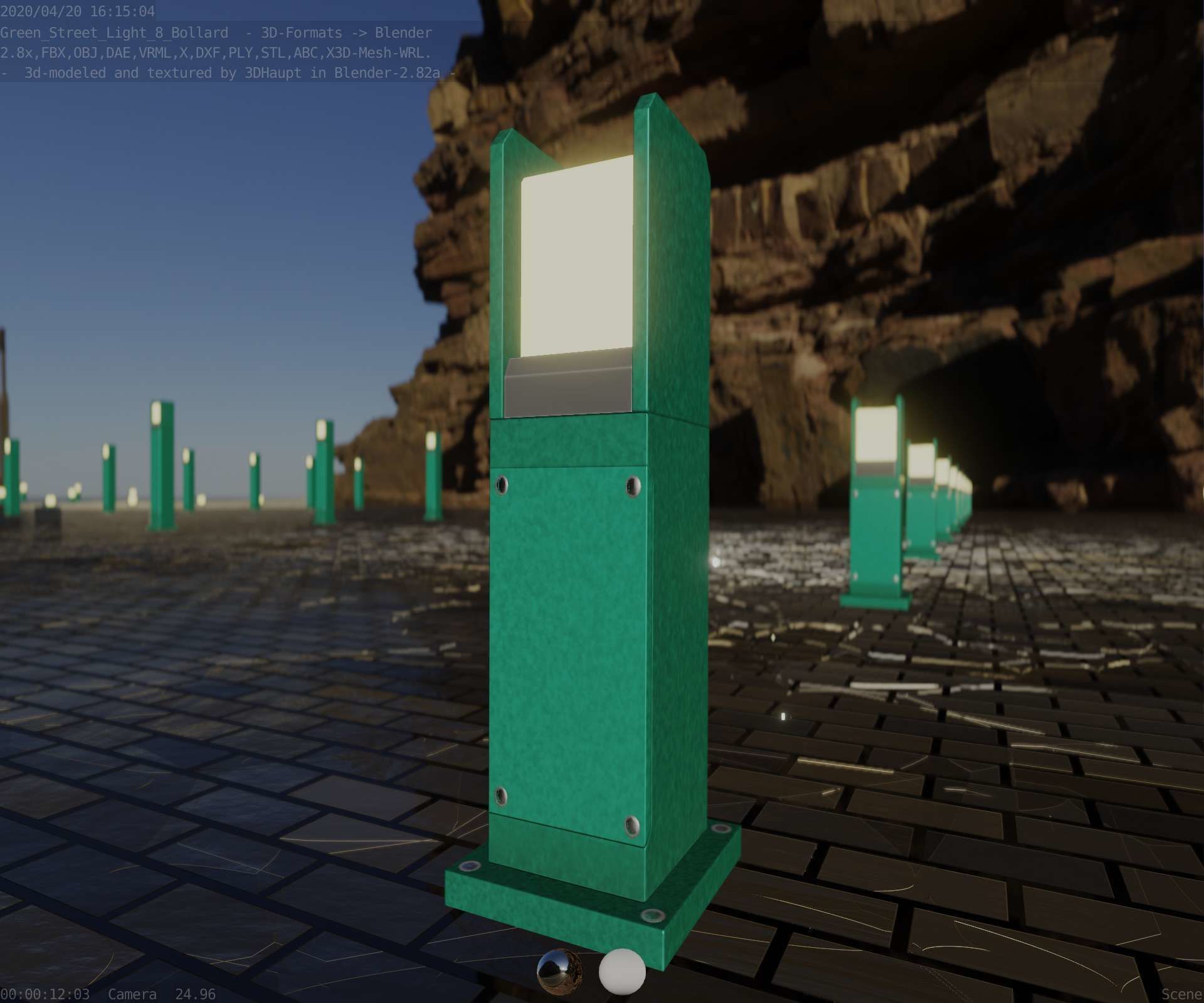 Street Light 8 Bollard 500mm Moss Green Version 1 Low-poly 3D model_91