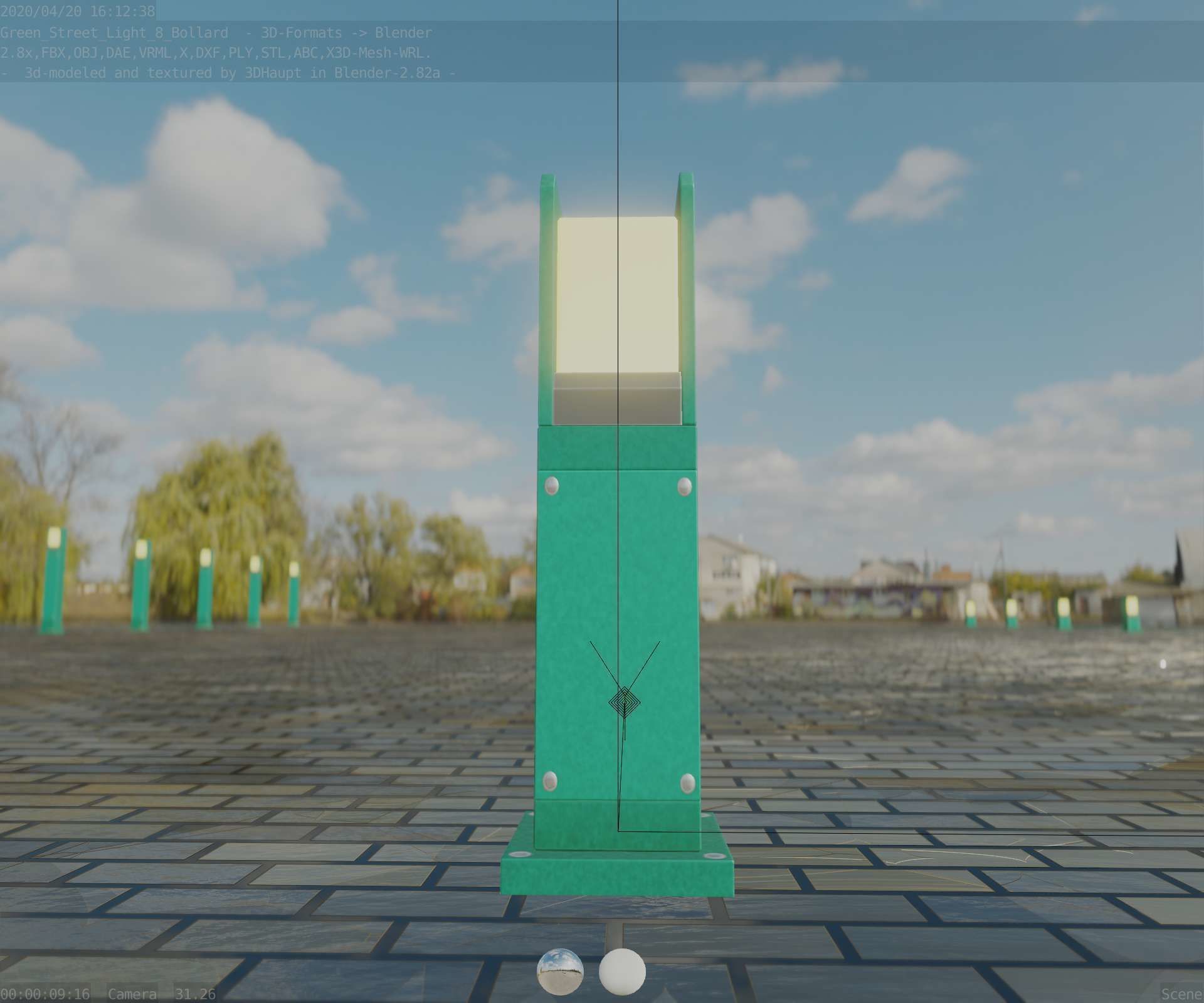 Street Light 8 Bollard 500mm Moss Green Version 1 Low-poly 3D model_32