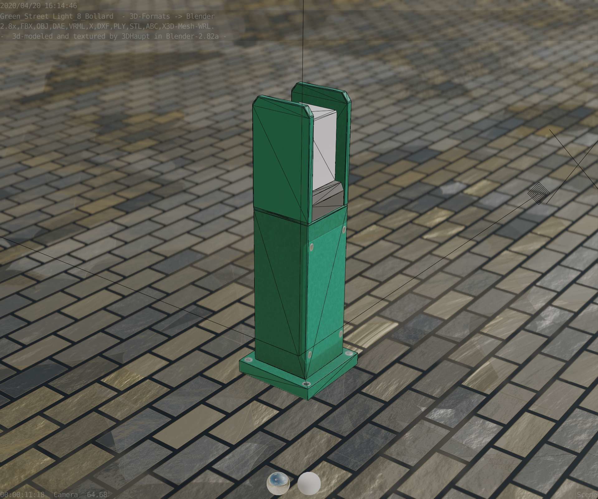 Street Light 8 Bollard 500mm Moss Green Version 1 Low-poly 3D model_82
