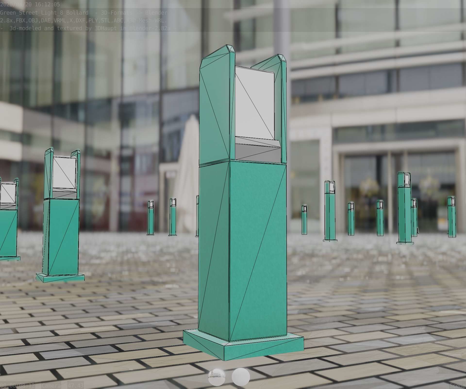 Street Light 8 Bollard 500mm Moss Green Version 1 Low-poly 3D model_6