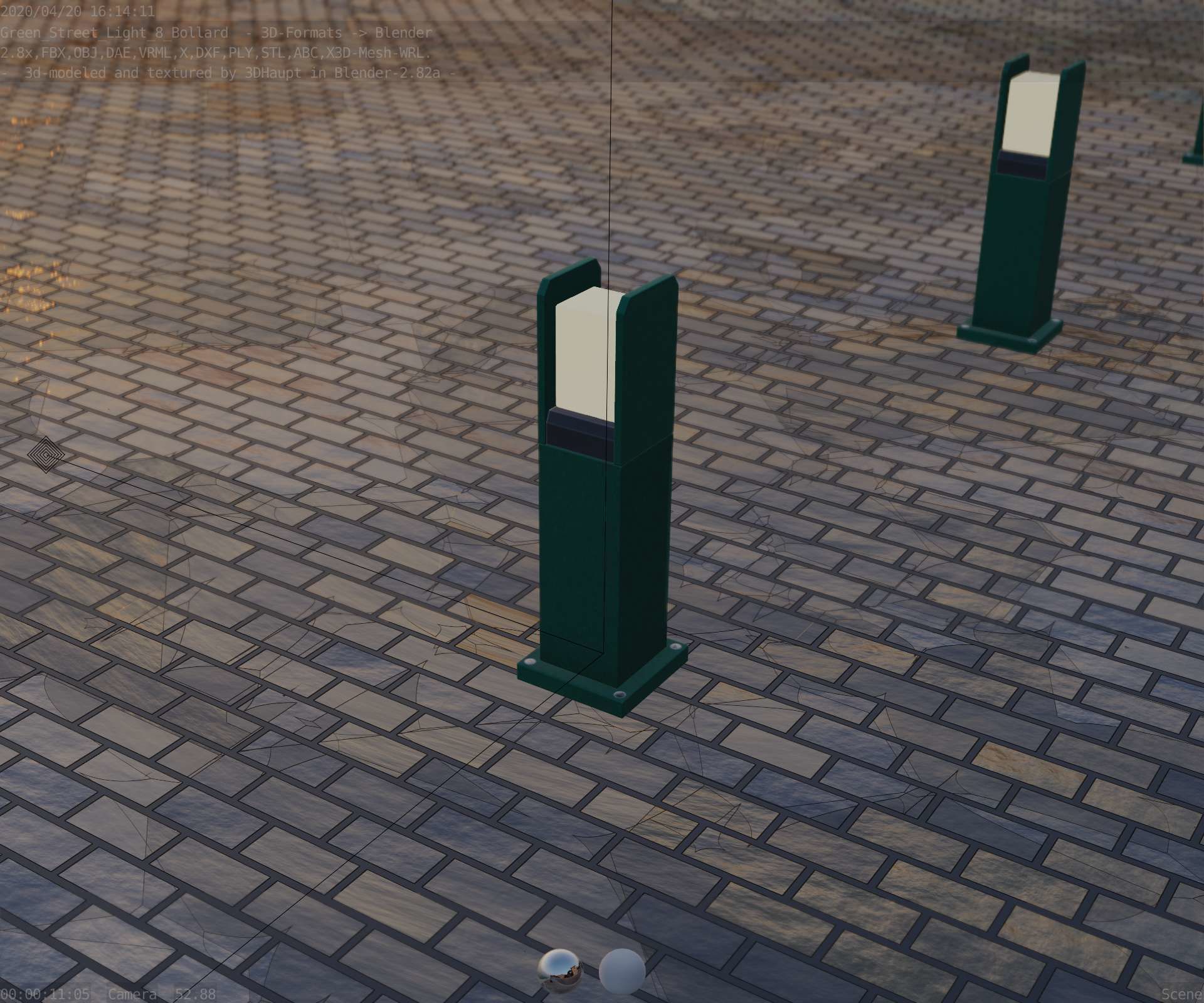 Street Light 8 Bollard 500mm Moss Green Version 1 Low-poly 3D model_69