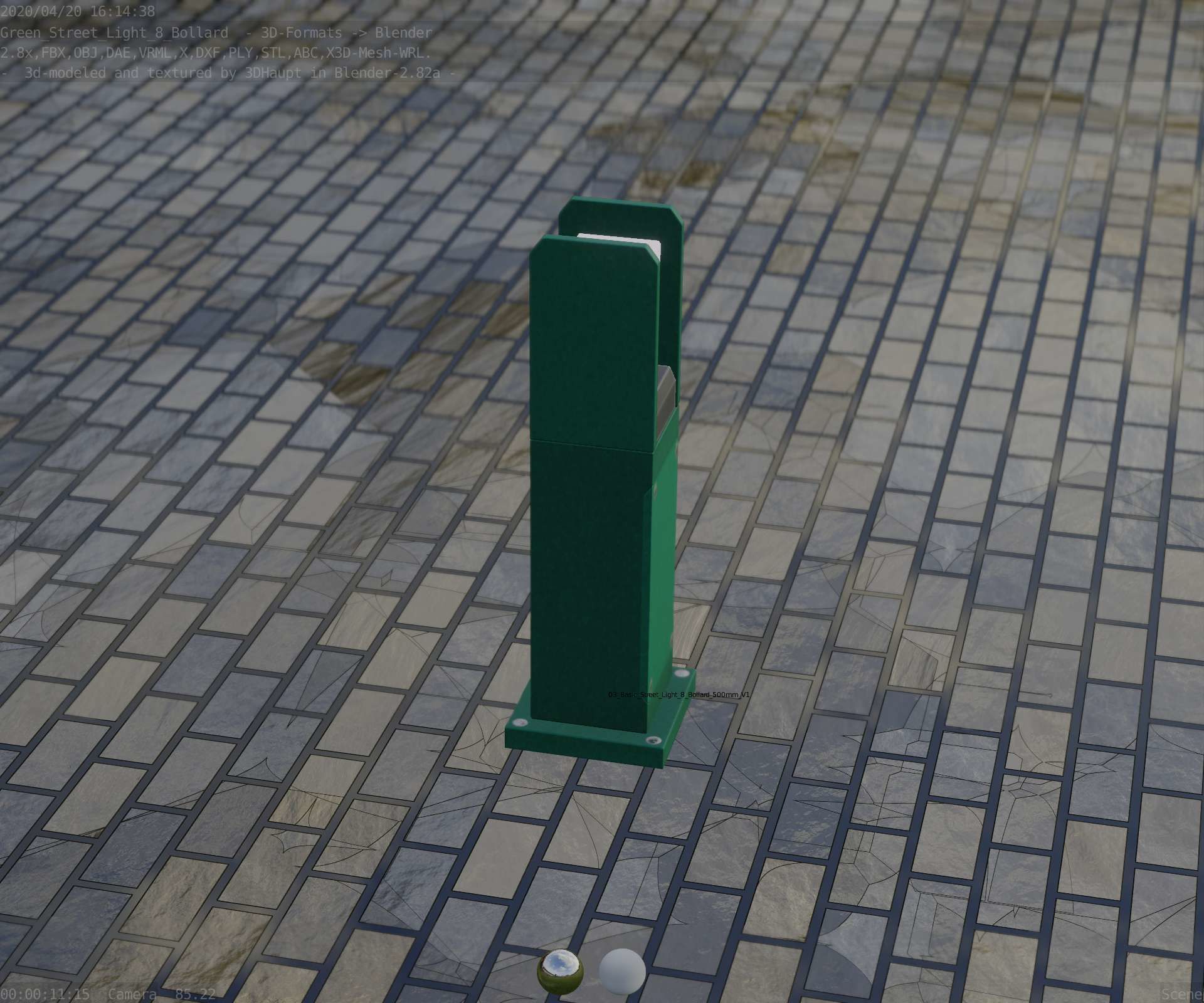 Street Light 8 Bollard 500mm Moss Green Version 1 Low-poly 3D model_79