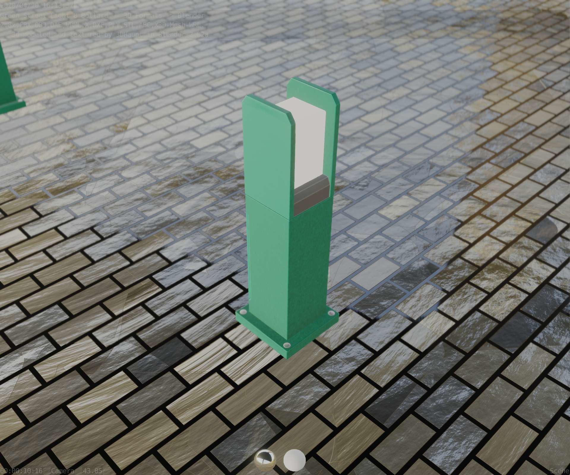 Street Light 8 Bollard 500mm Moss Green Version 1 Low-poly 3D model_56