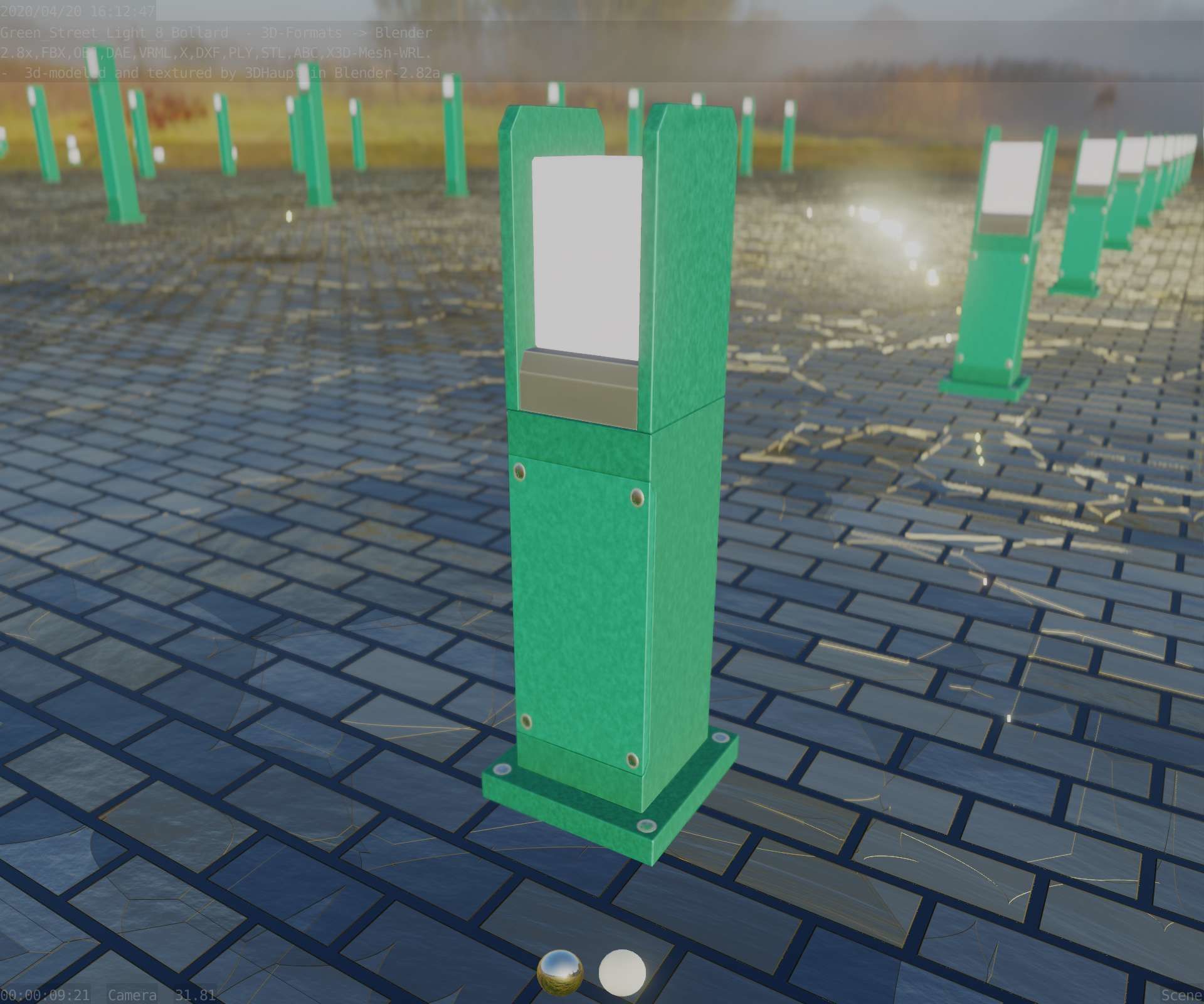 Street Light 8 Bollard 500mm Moss Green Version 1 Low-poly 3D model_37