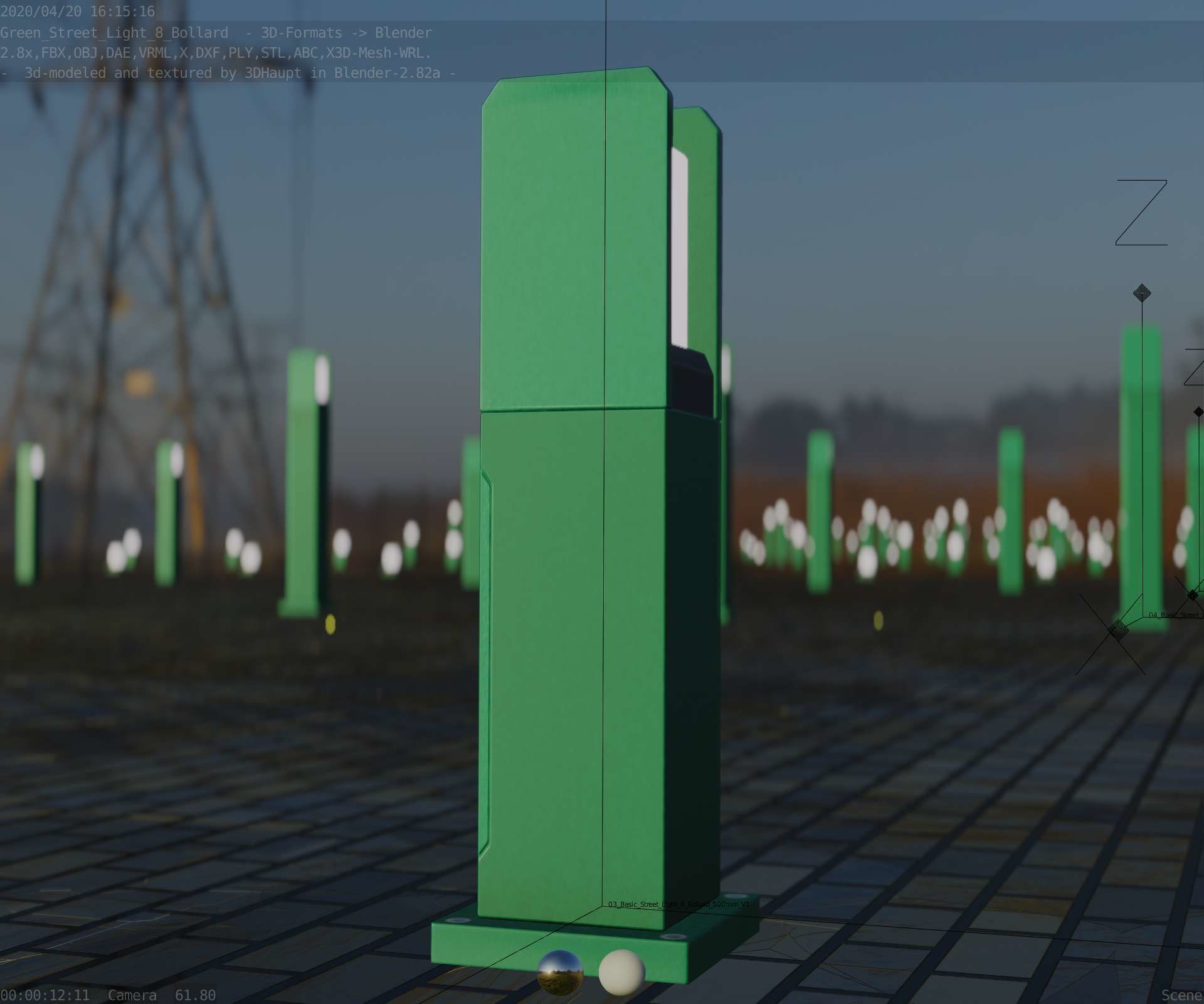 Street Light 8 Bollard 500mm Moss Green Version 1 Low-poly 3D model_99