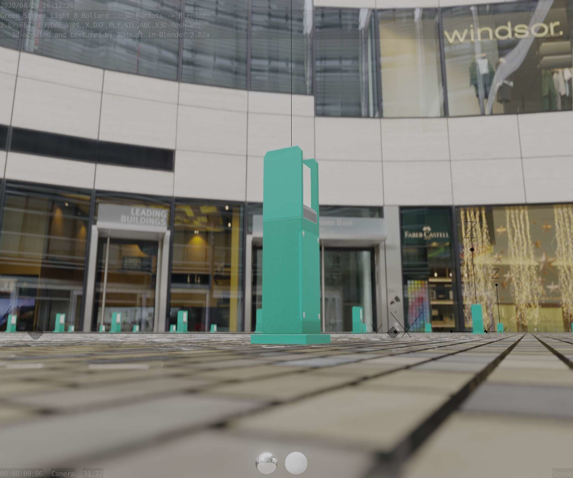 Street Light 8 Bollard 500mm Moss Green Version 1 Low-poly 3D model_23