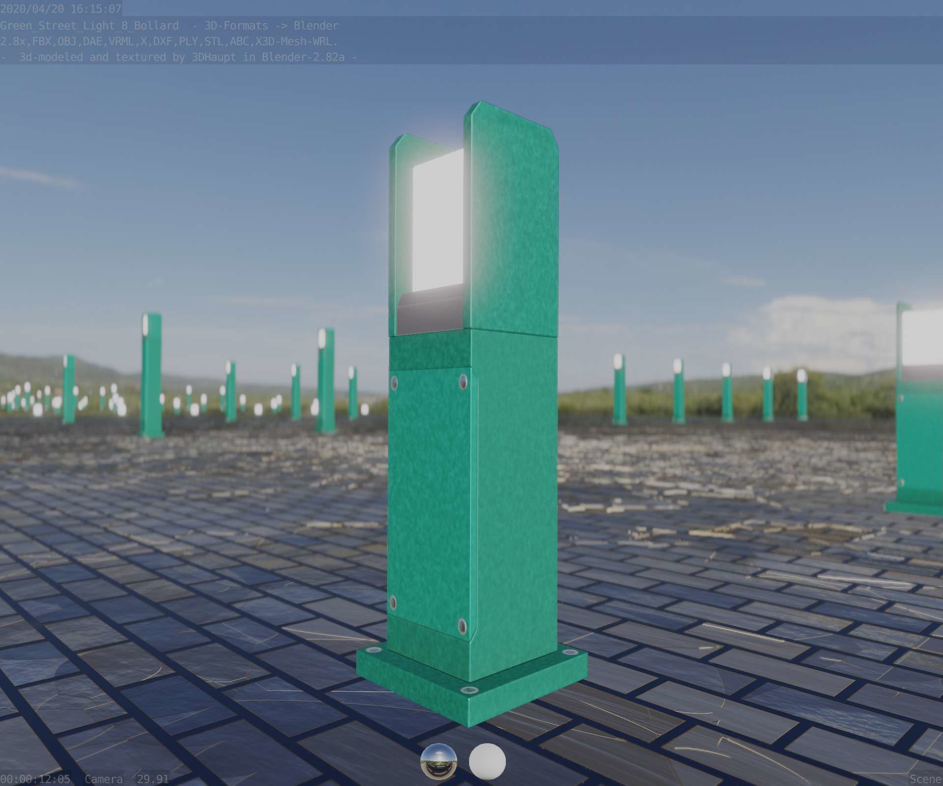 Street Light 8 Bollard 500mm Moss Green Version 1 Low-poly 3D model_93