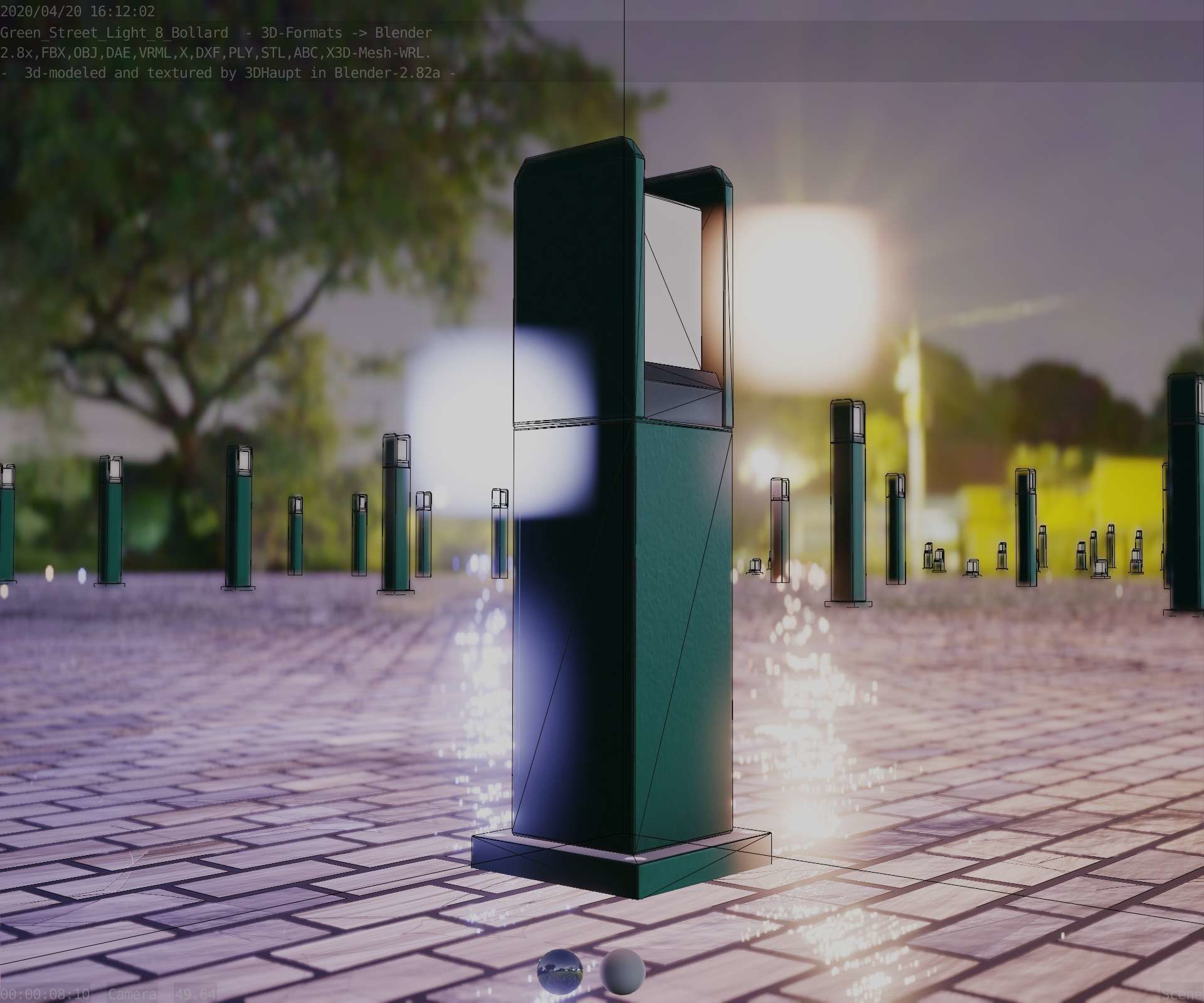 Street Light 8 Bollard 500mm Moss Green Version 1 Low-poly 3D model_4