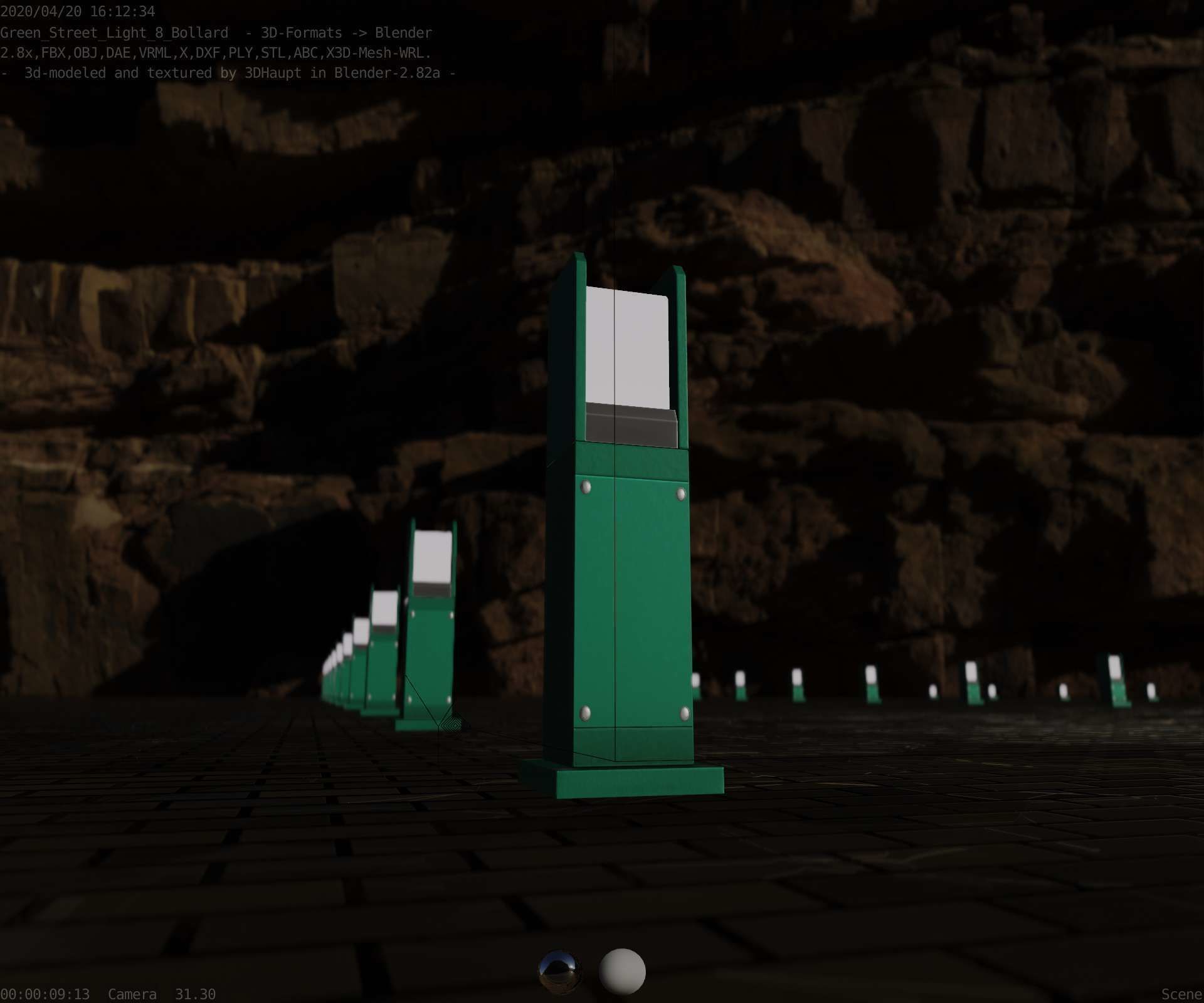 Street Light 8 Bollard 500mm Moss Green Version 1 Low-poly 3D model_29