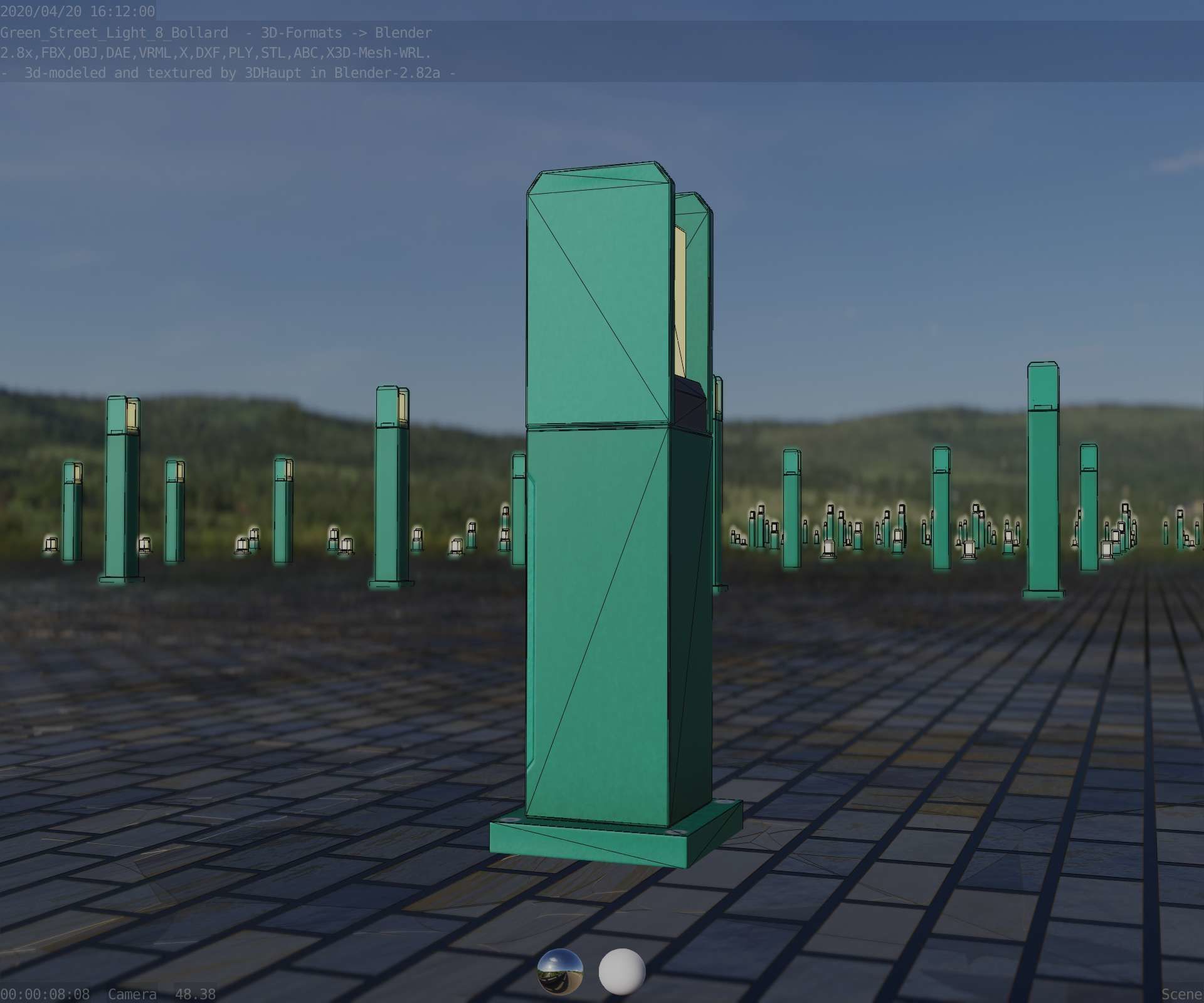 Street Light 8 Bollard 500mm Moss Green Version 1 Low-poly 3D model_2