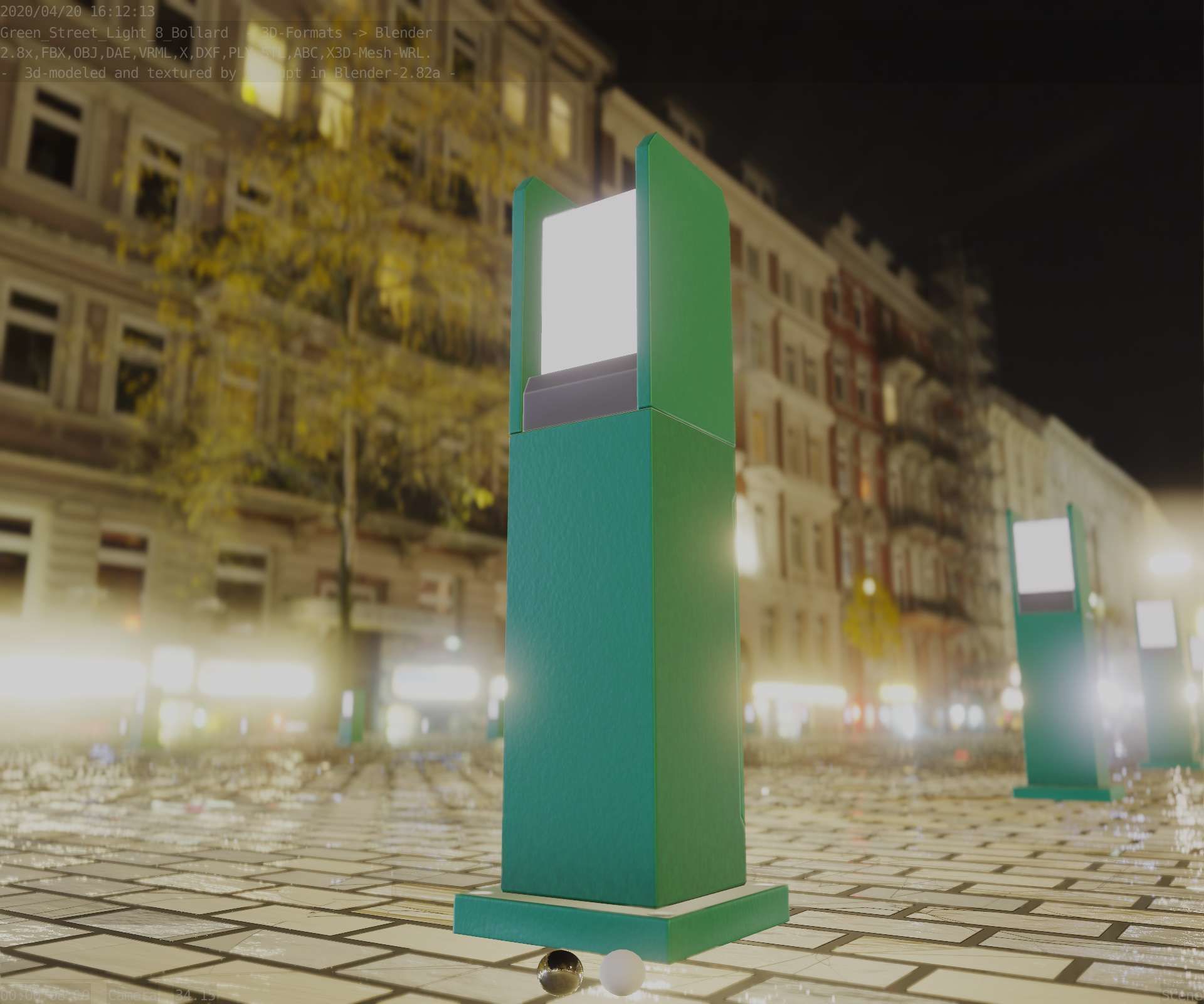 Street Light 8 Bollard 500mm Moss Green Version 1 Low-poly 3D model_12