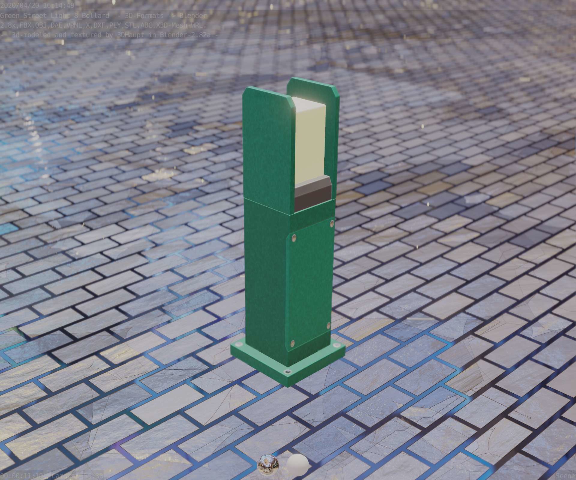 Street Light 8 Bollard 500mm Moss Green Version 1 Low-poly 3D model_83