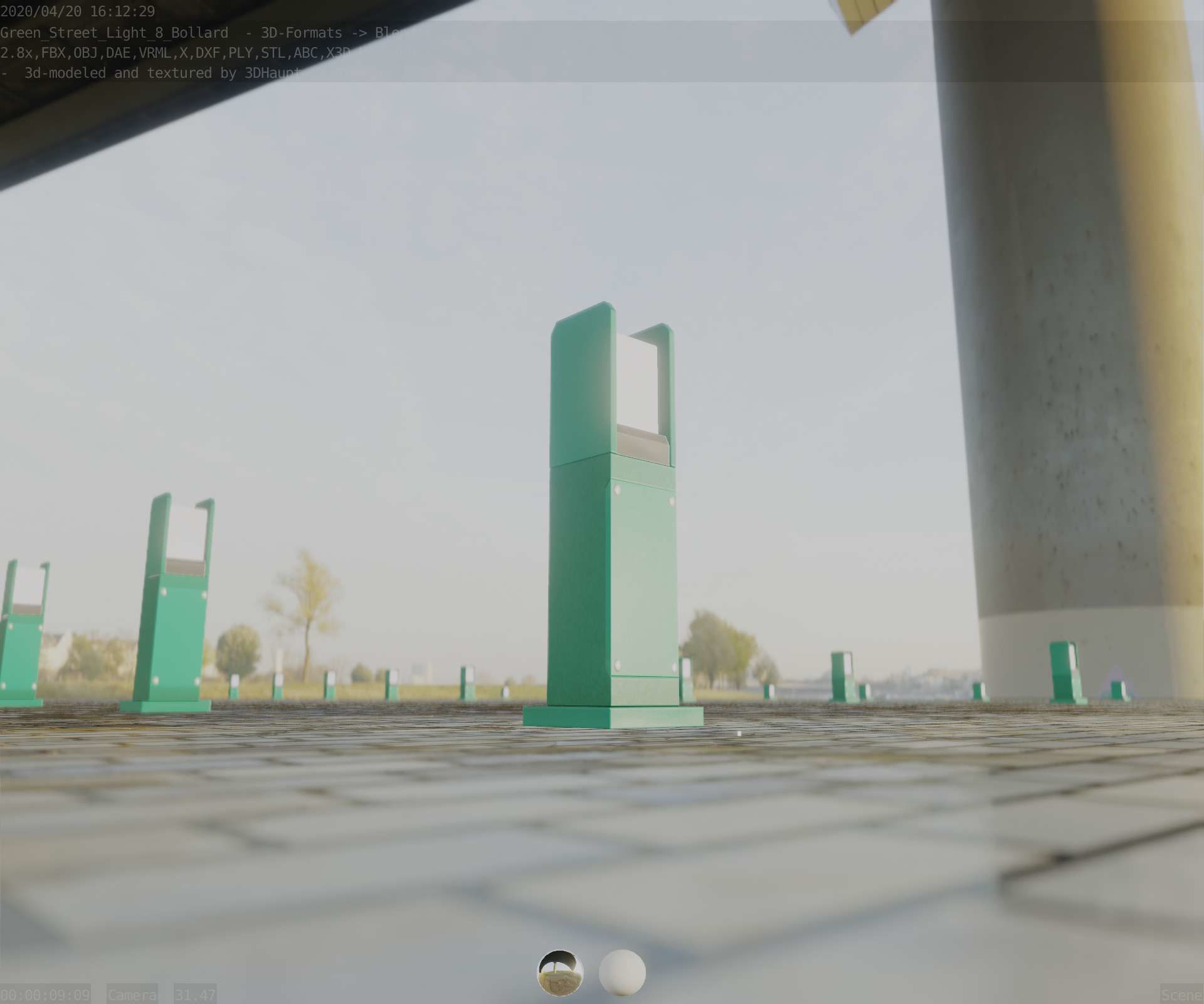 Street Light 8 Bollard 500mm Moss Green Version 1 Low-poly 3D model_26