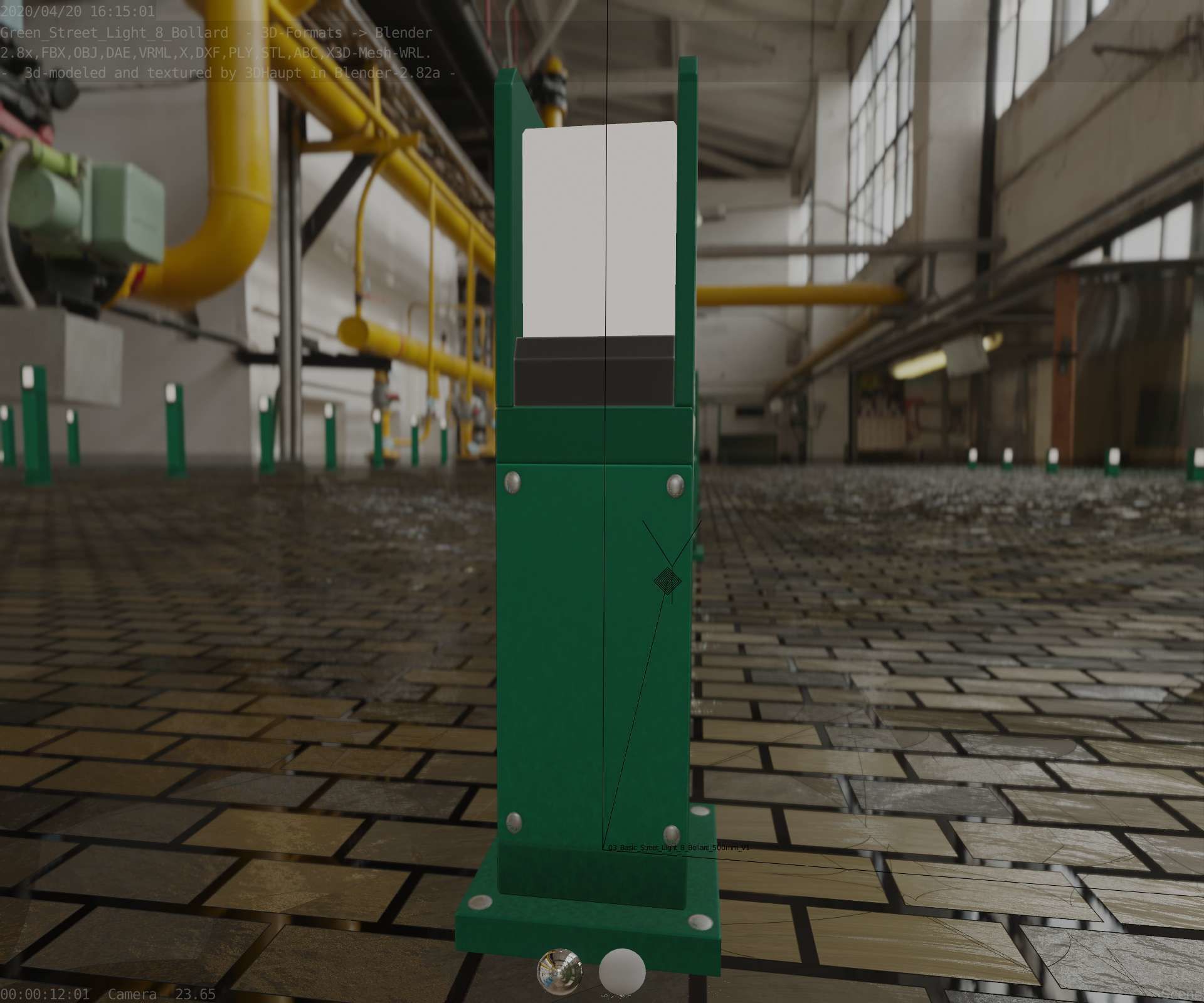 Street Light 8 Bollard 500mm Moss Green Version 1 Low-poly 3D model_89