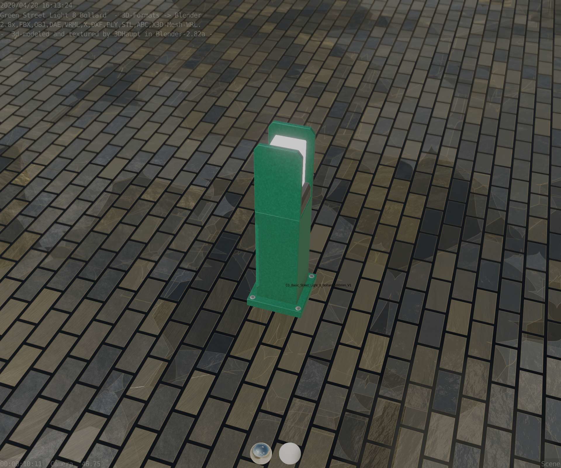 Street Light 8 Bollard 500mm Moss Green Version 1 Low-poly 3D model_51