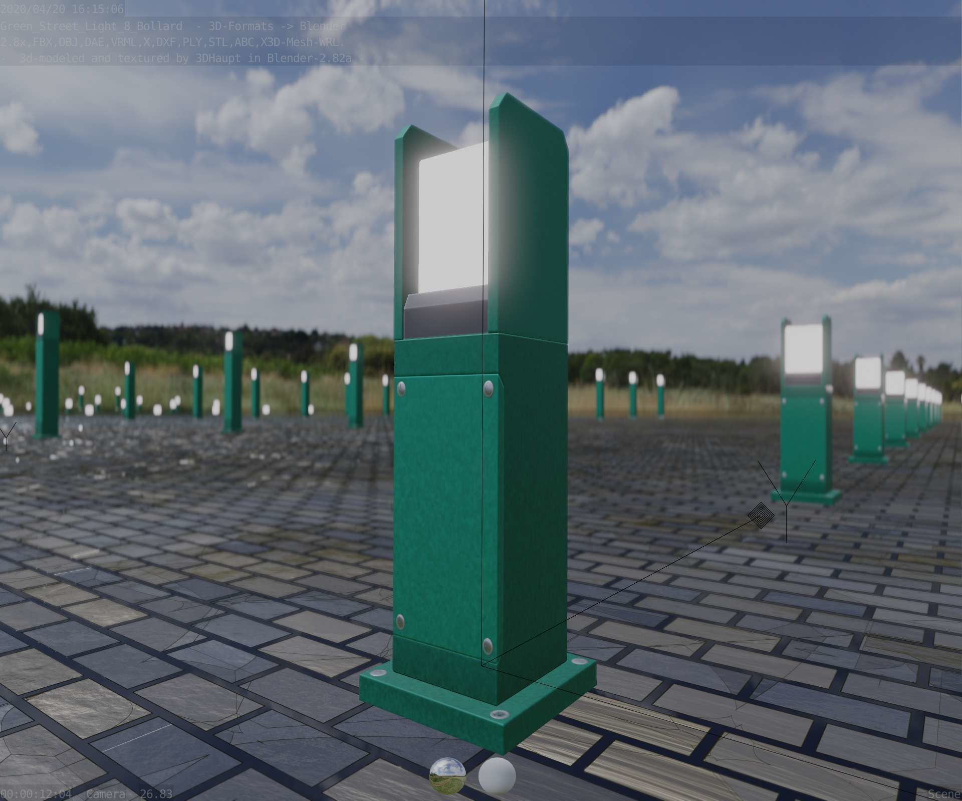 Street Light 8 Bollard 500mm Moss Green Version 1 Low-poly 3D model_92