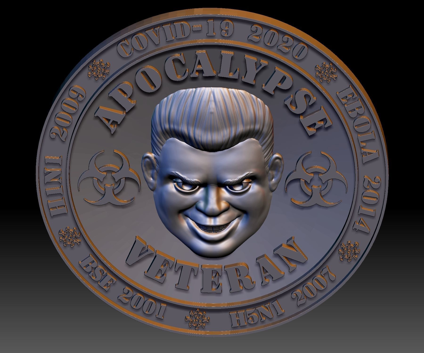 Apocalypse Veteran medal DOOM face 3D print model_4