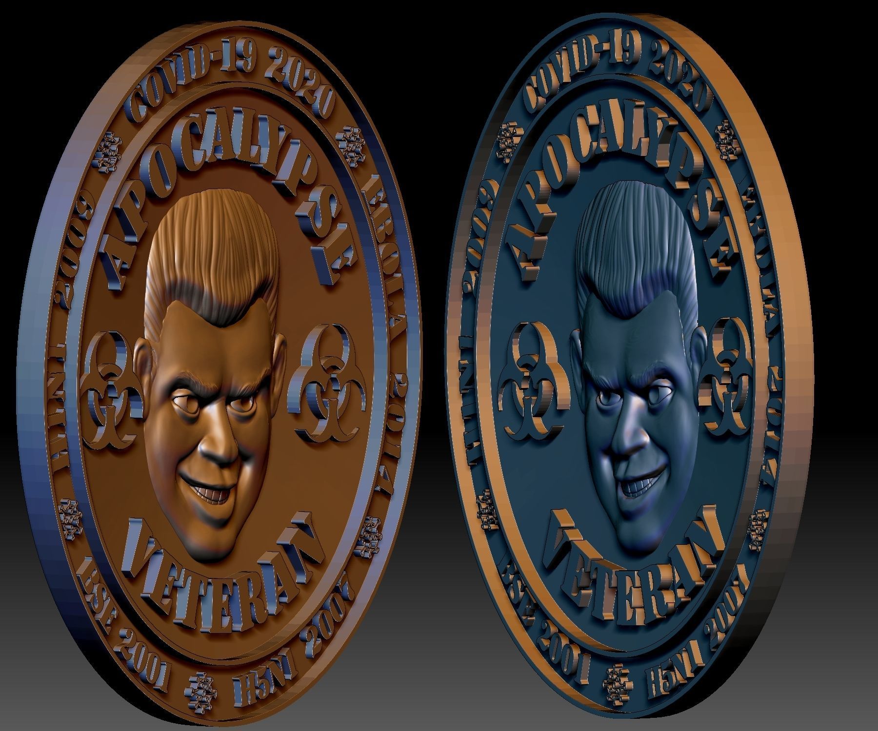 Apocalypse Veteran medal DOOM face 3D print model_3