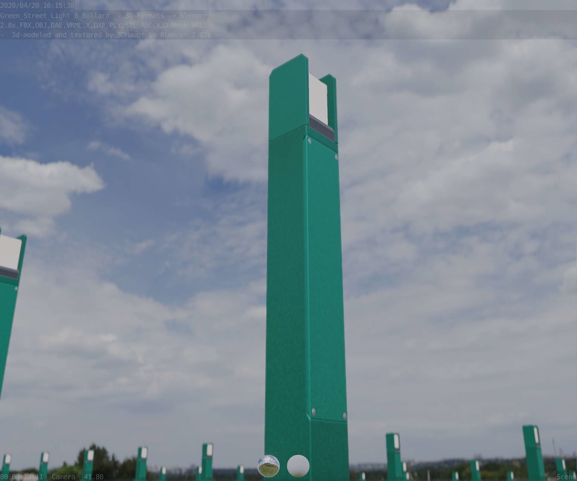 Street Light 8 Bollard 900mm Moss Green Version 1 Low-poly 3D model_23
