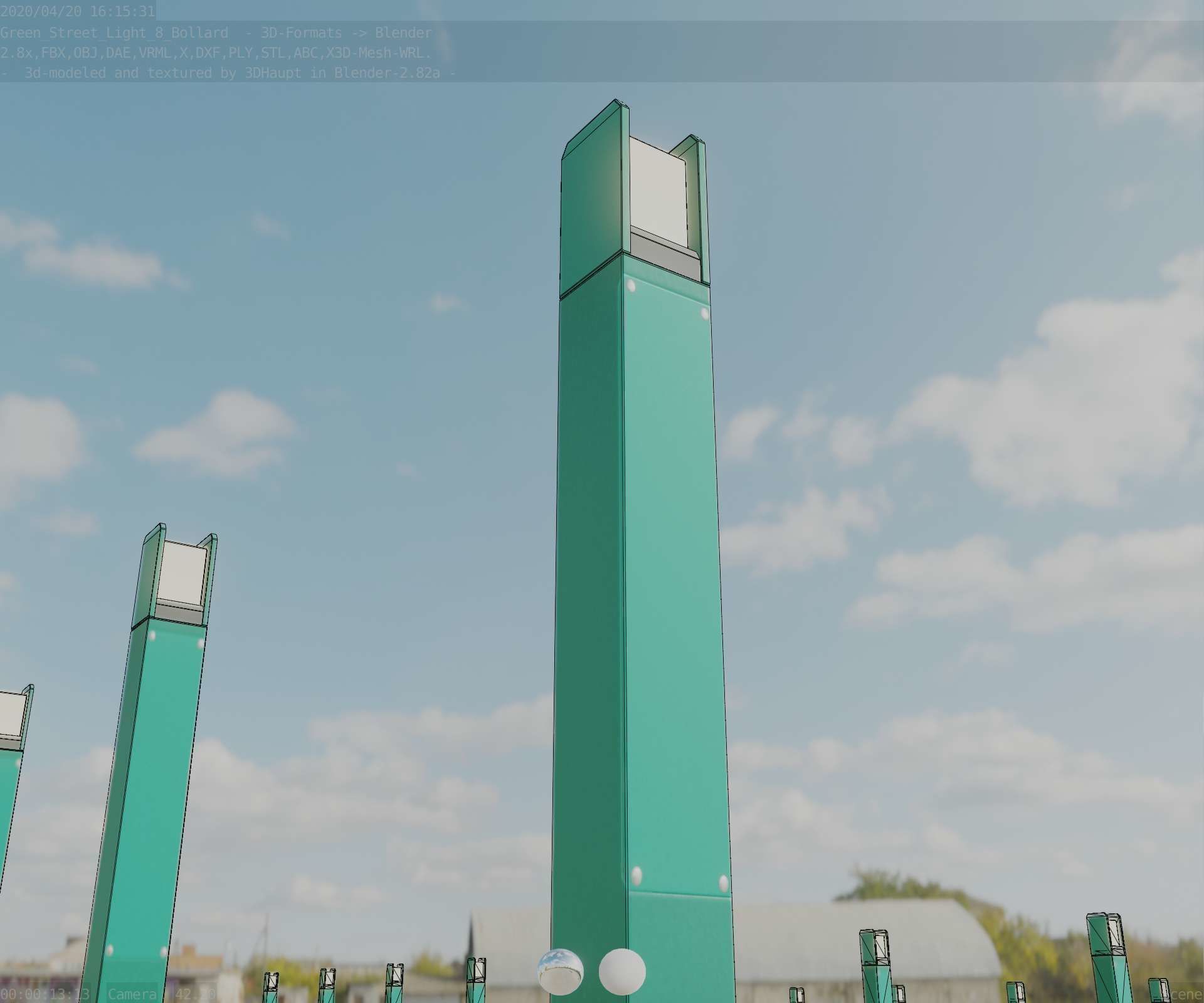 Street Light 8 Bollard 900mm Moss Green Version 1 Low-poly 3D model_25