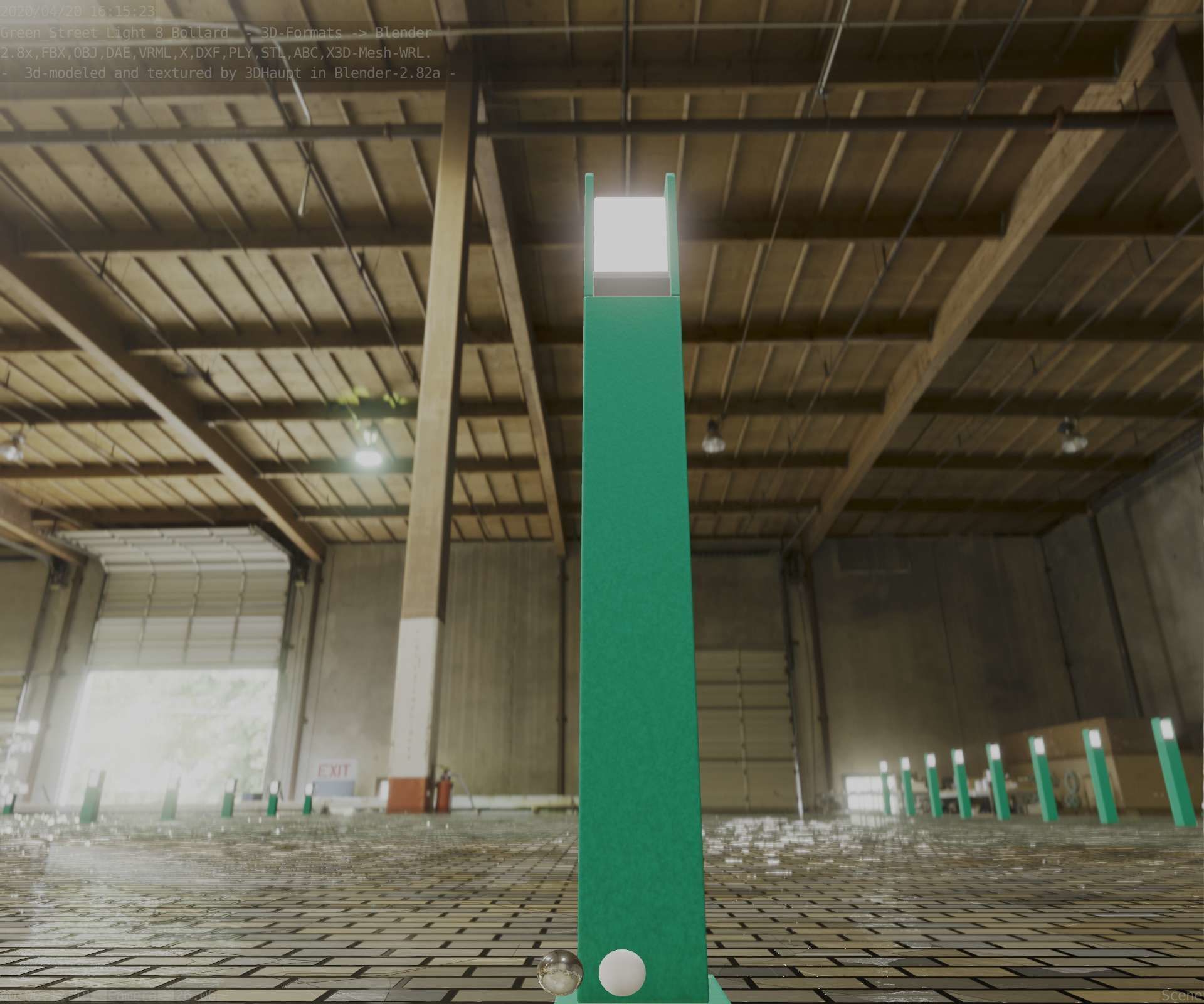 Street Light 8 Bollard 900mm Moss Green Version 1 Low-poly 3D model_2