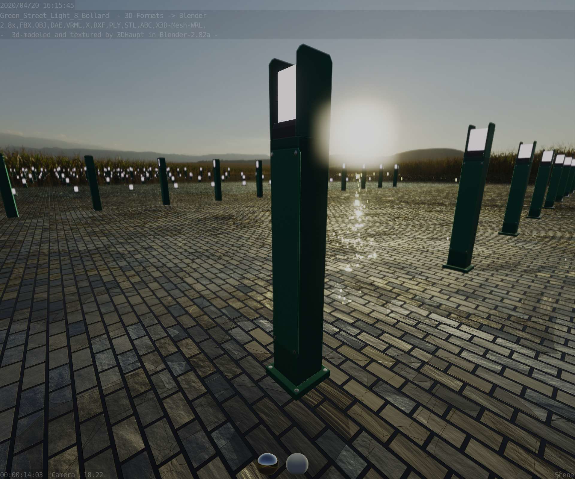 Street Light 8 Bollard 900mm Moss Green Version 1 Low-poly 3D model_39