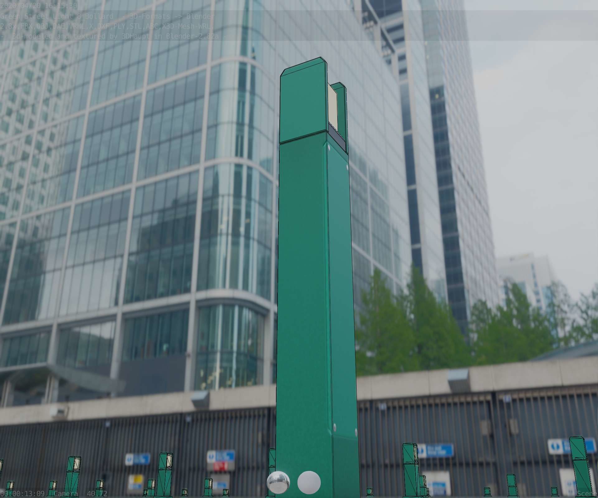 Street Light 8 Bollard 900mm Moss Green Version 1 Low-poly 3D model_1