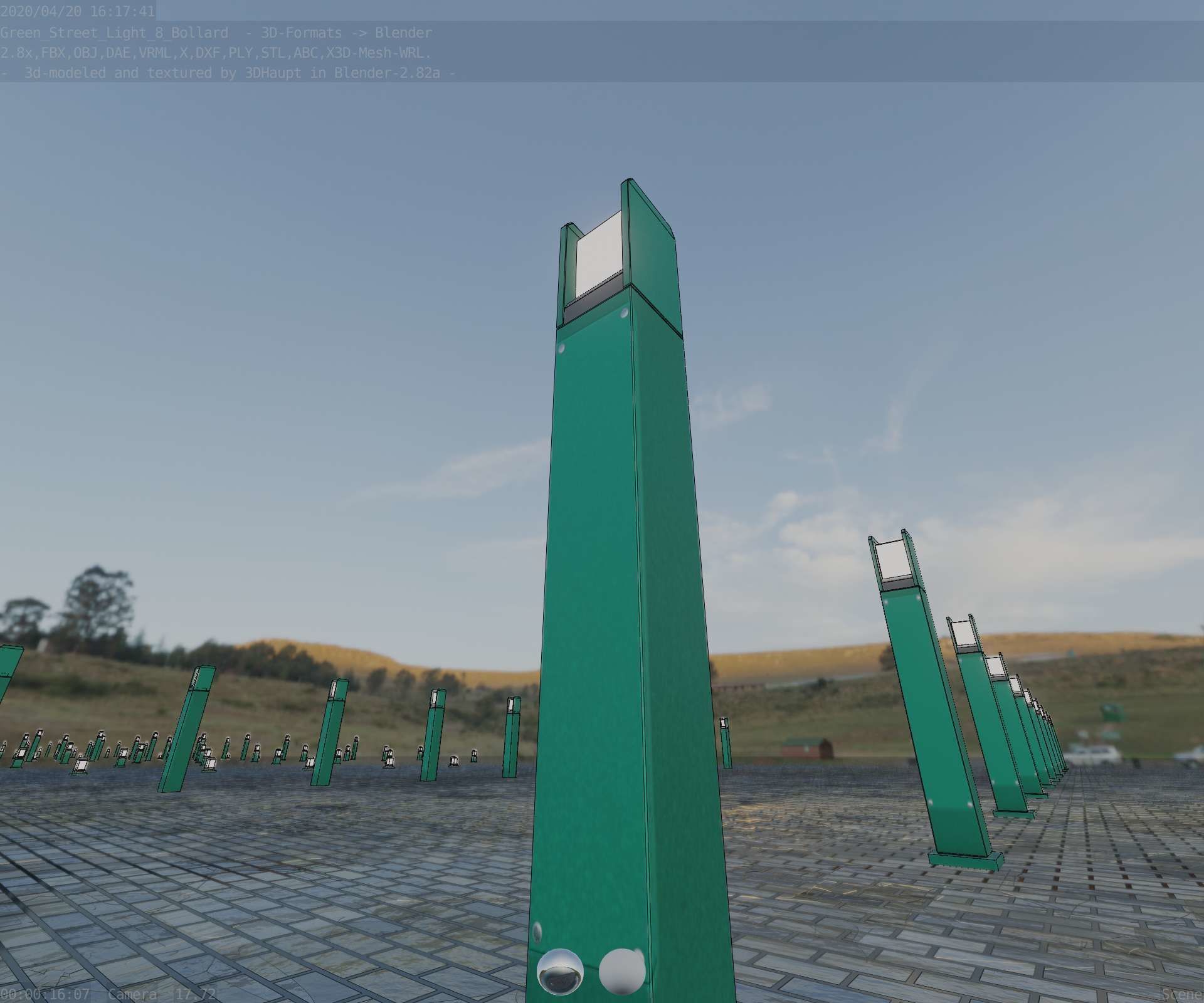 Street Light 8 Bollard 900mm Moss Green Version 1 Low-poly 3D model_91