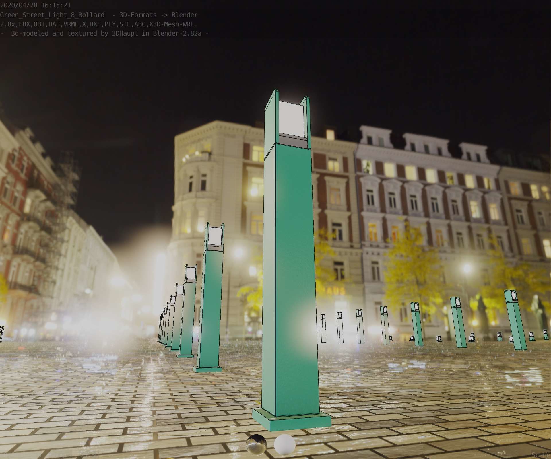Street Light 8 Bollard 900mm Moss Green Version 1 Low-poly 3D model_7