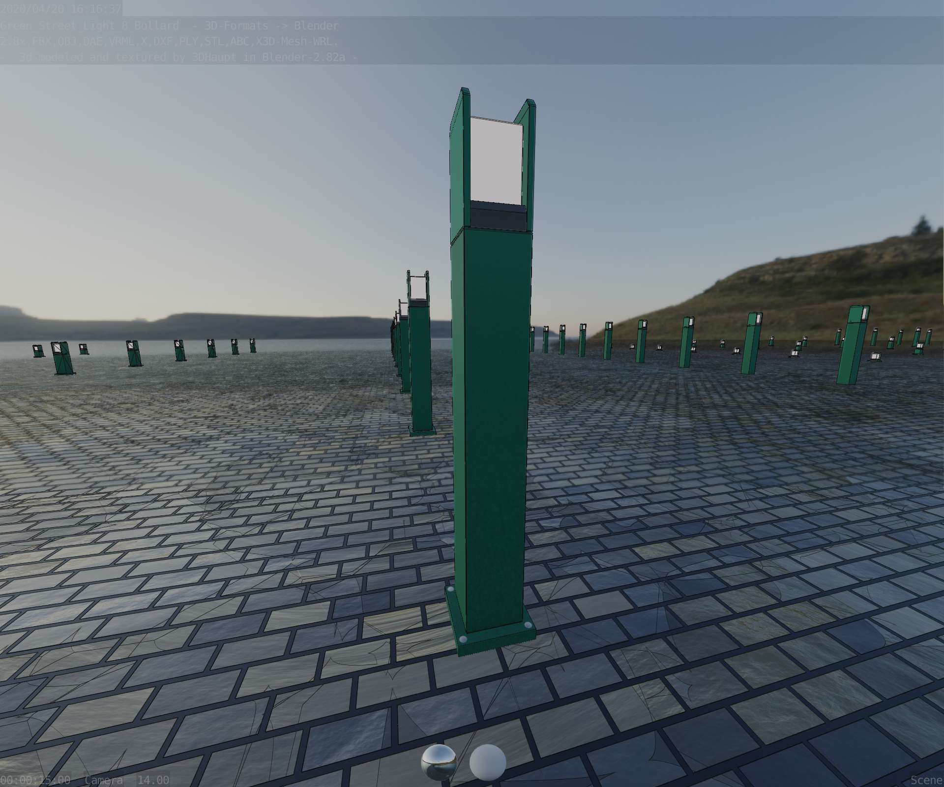 Street Light 8 Bollard 900mm Moss Green Version 1 Low-poly 3D model_60