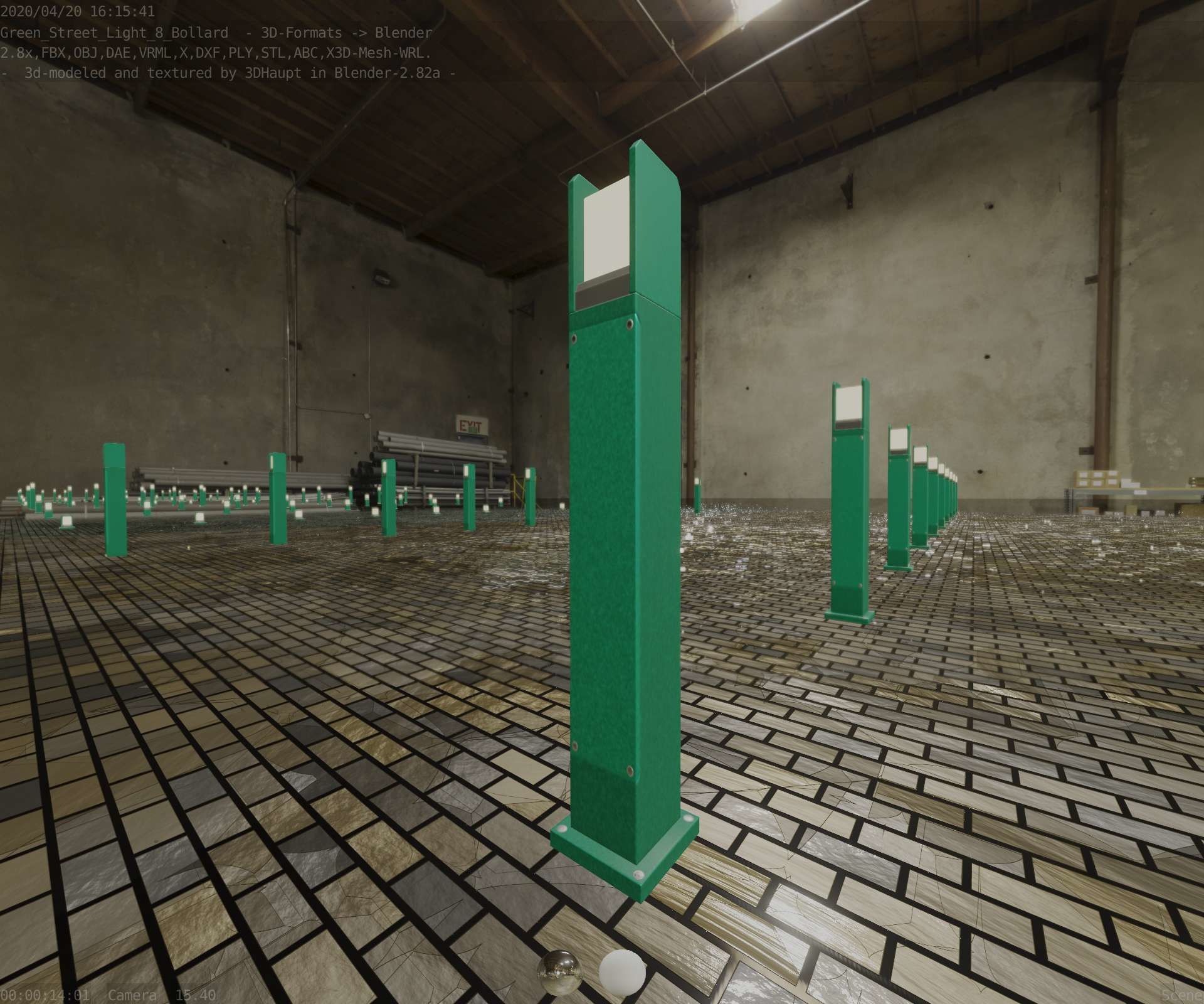 Street Light 8 Bollard 900mm Moss Green Version 1 Low-poly 3D model_37