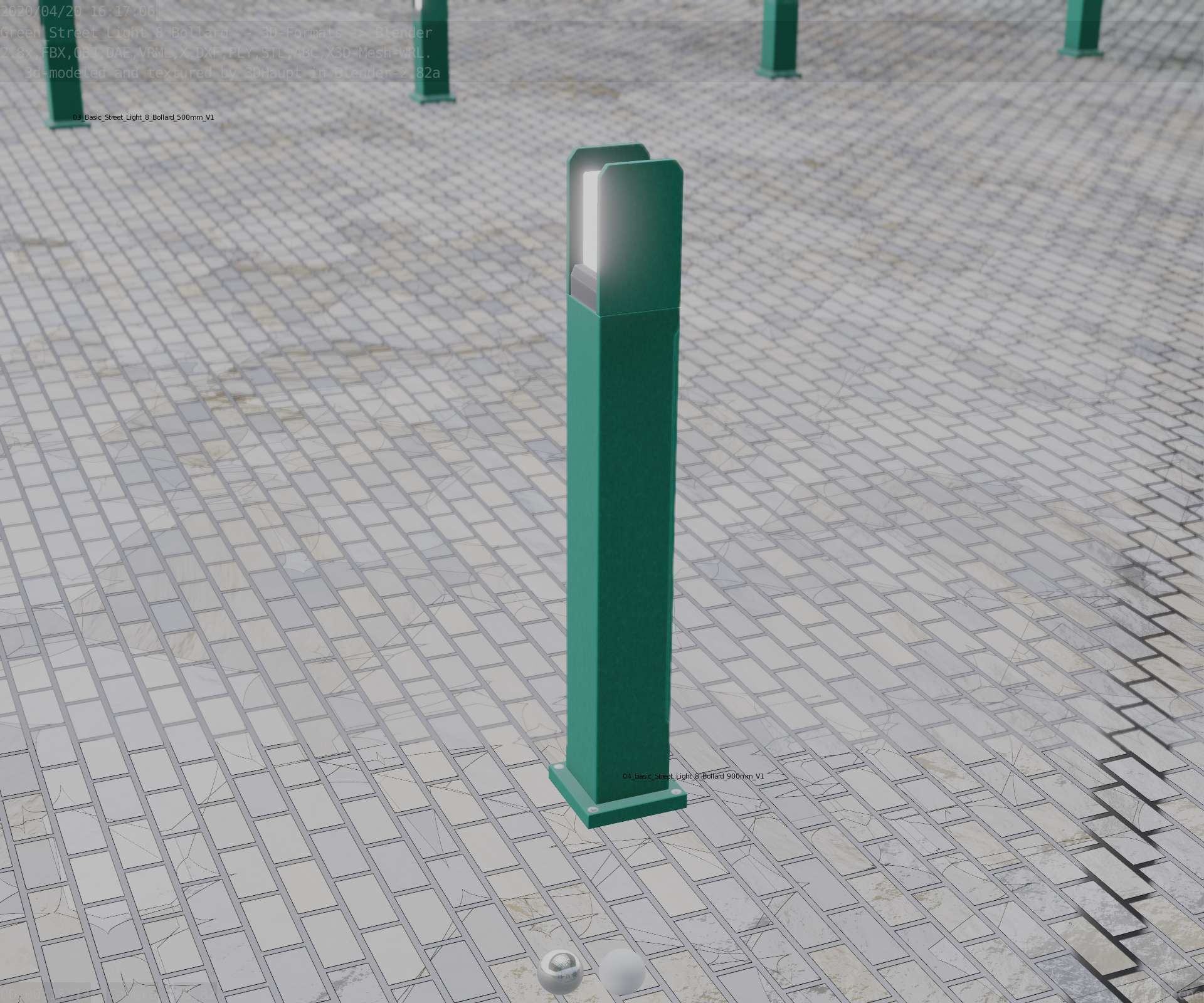 Street Light 8 Bollard 900mm Moss Green Version 1 Low-poly 3D model_73