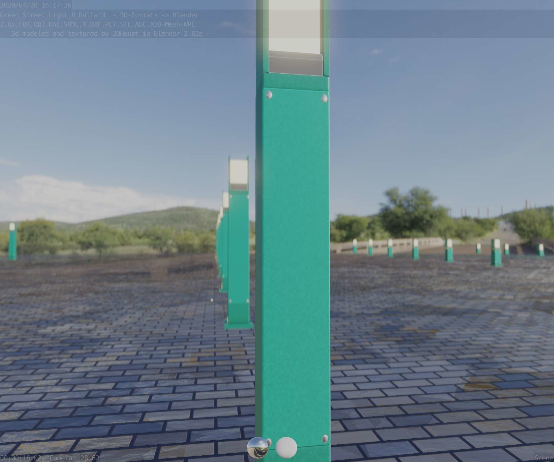 Street Light 8 Bollard 900mm Moss Green Version 1 Low-poly 3D model_86