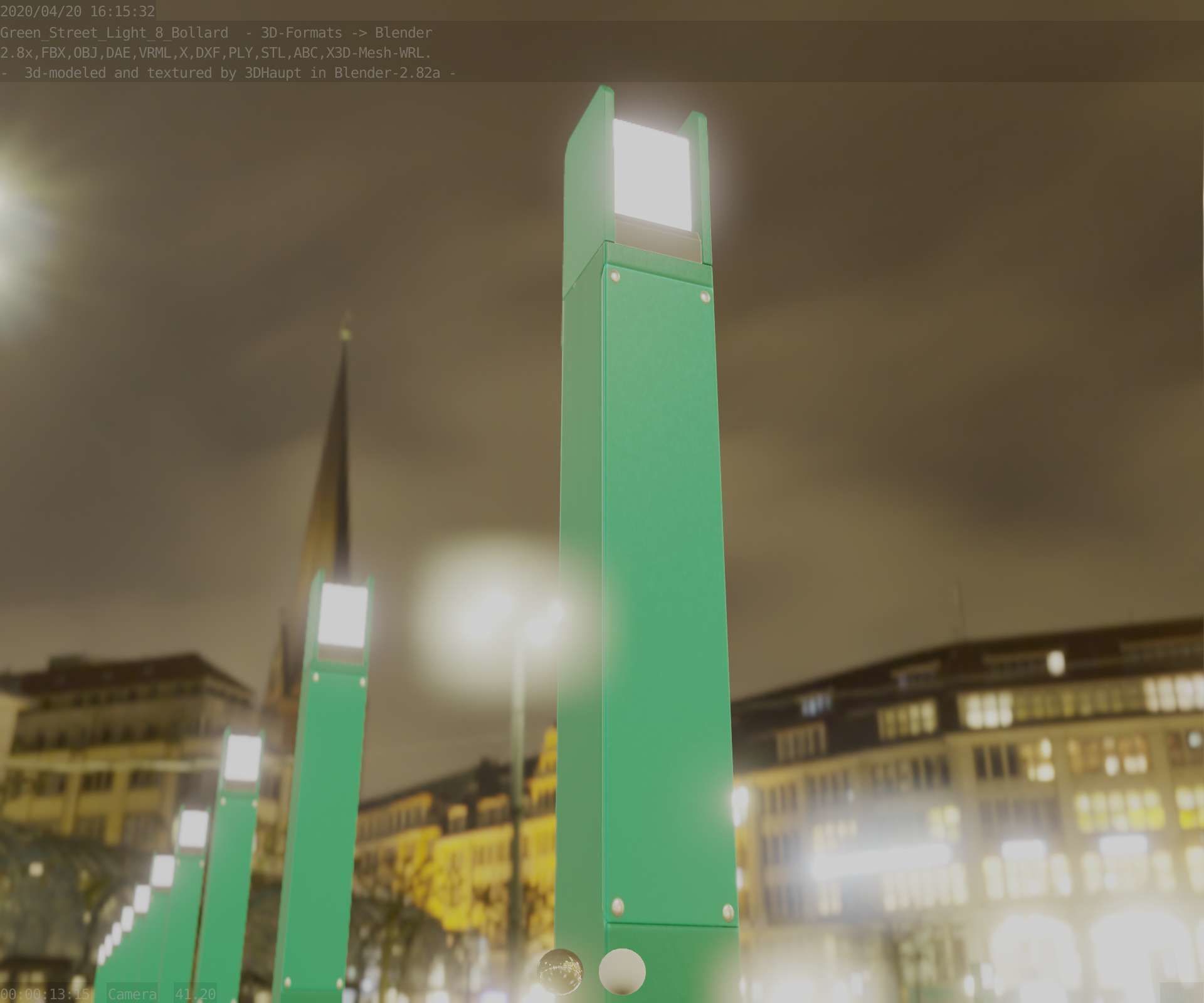 Street Light 8 Bollard 900mm Moss Green Version 1 Low-poly 3D model_27