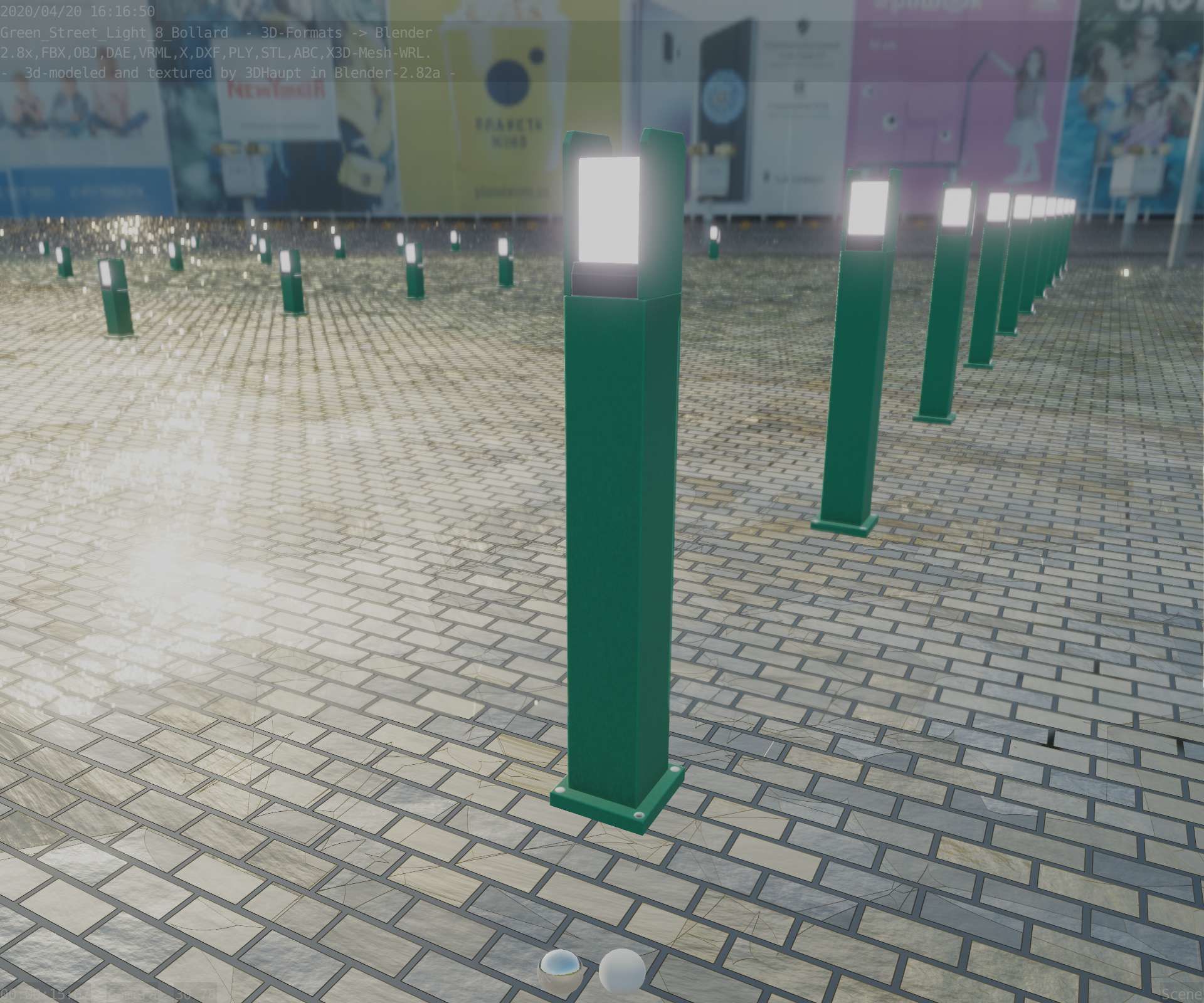 Street Light 8 Bollard 900mm Moss Green Version 1 Low-poly 3D model_67