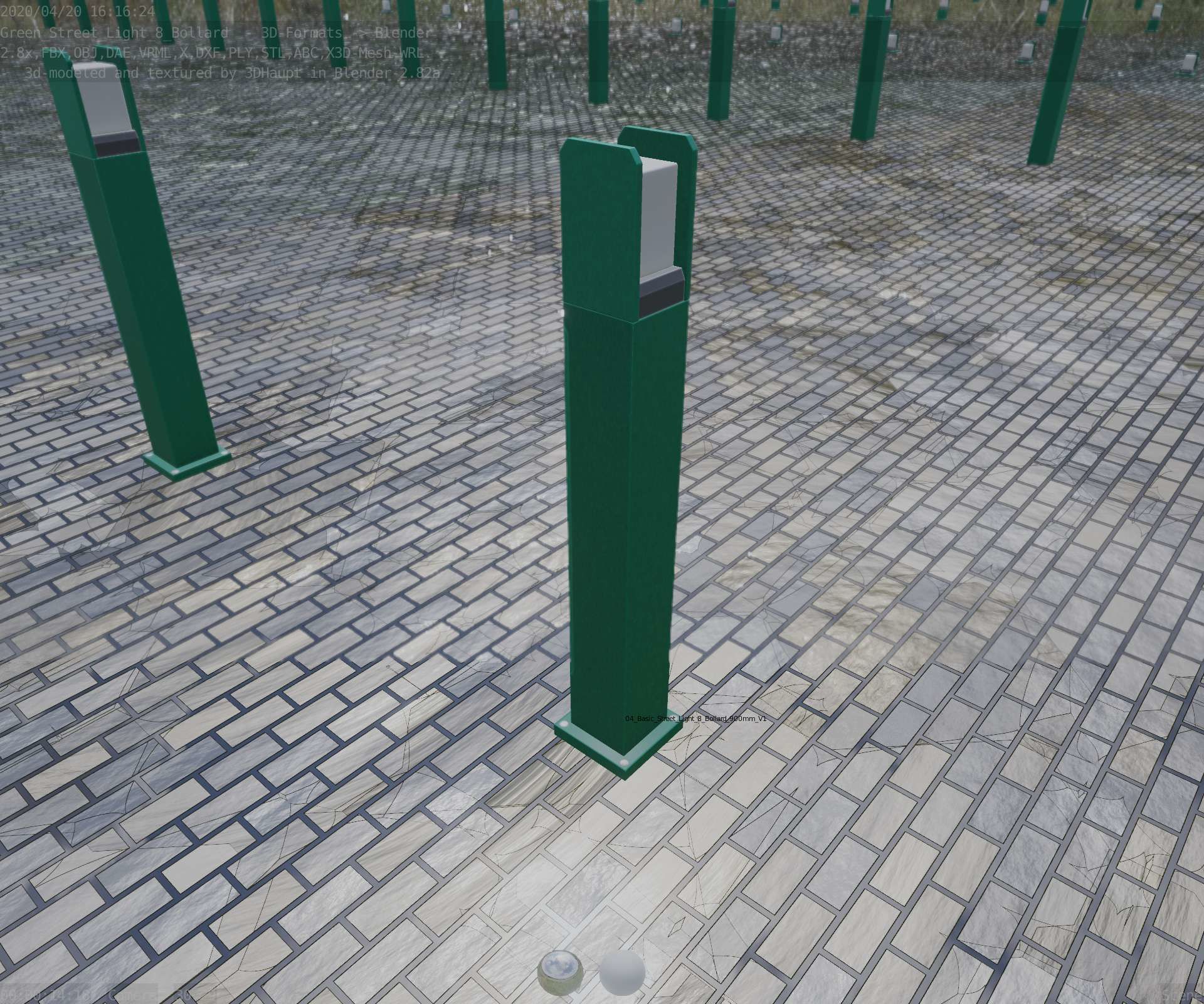 Street Light 8 Bollard 900mm Moss Green Version 1 Low-poly 3D model_54