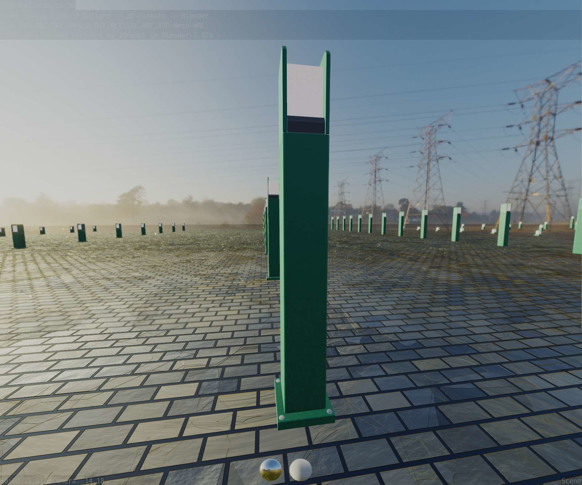 Street Light 8 Bollard 900mm Moss Green Version 1 Low-poly 3D model_61