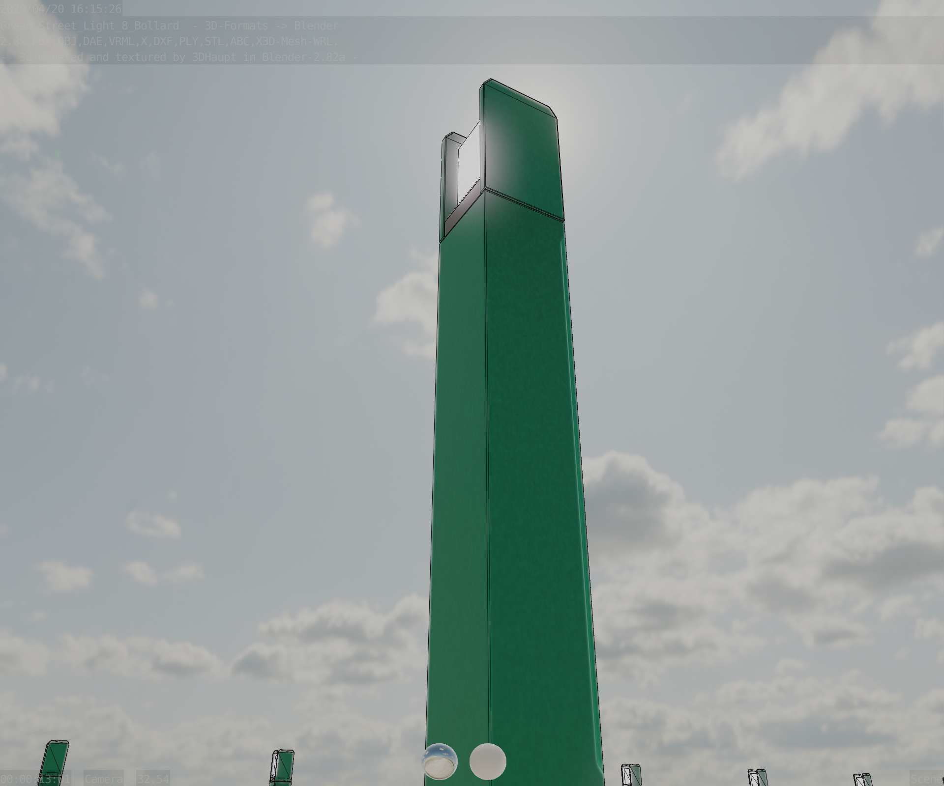Street Light 8 Bollard 900mm Moss Green Version 1 Low-poly 3D model_14