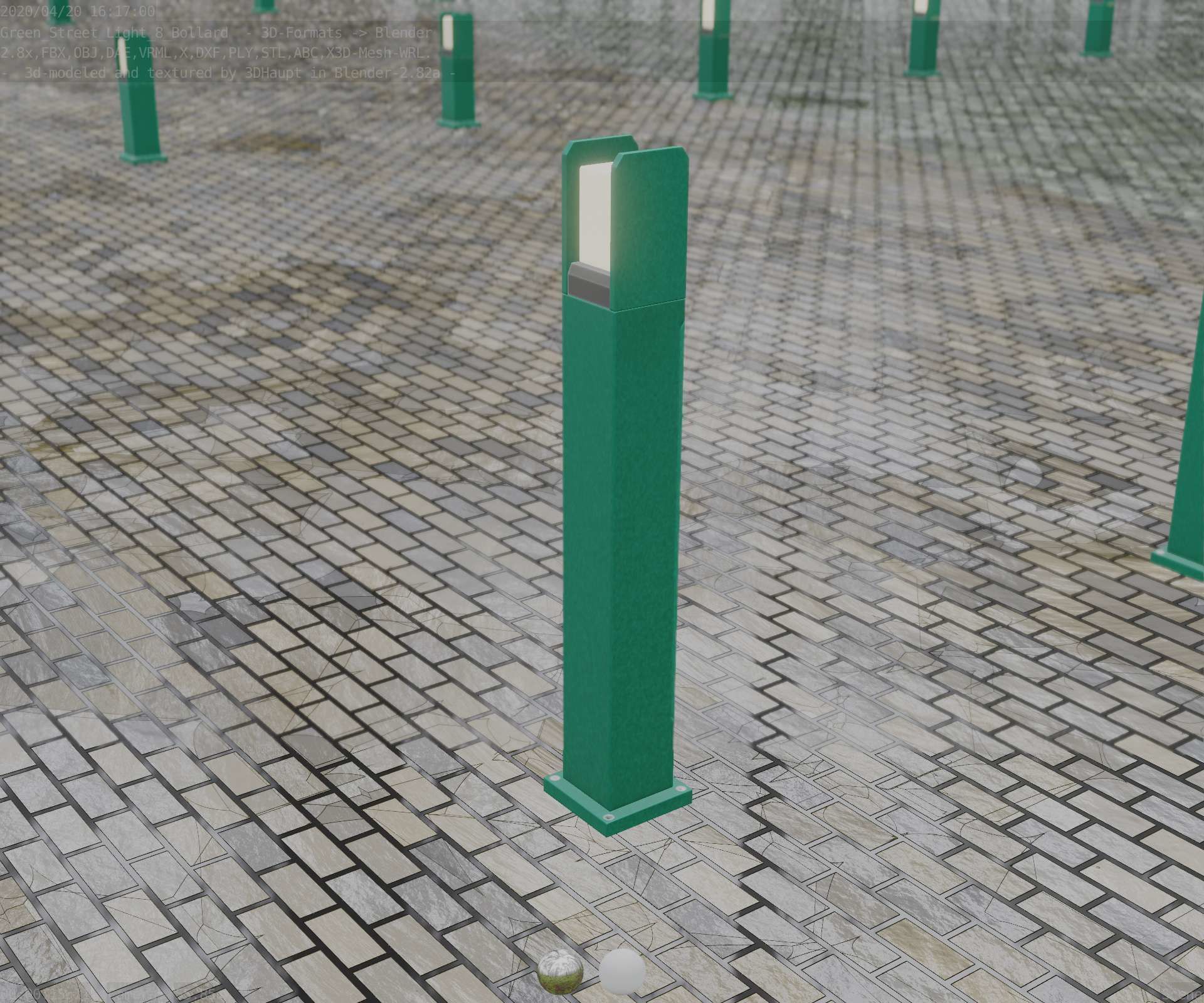 Street Light 8 Bollard 900mm Moss Green Version 1 Low-poly 3D model_71