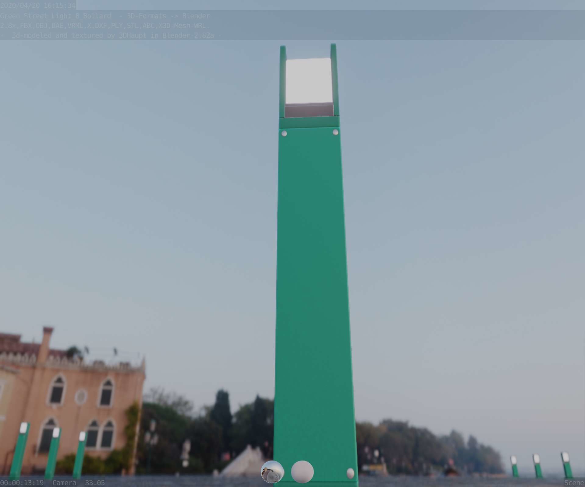 Street Light 8 Bollard 900mm Moss Green Version 1 Low-poly 3D model_31